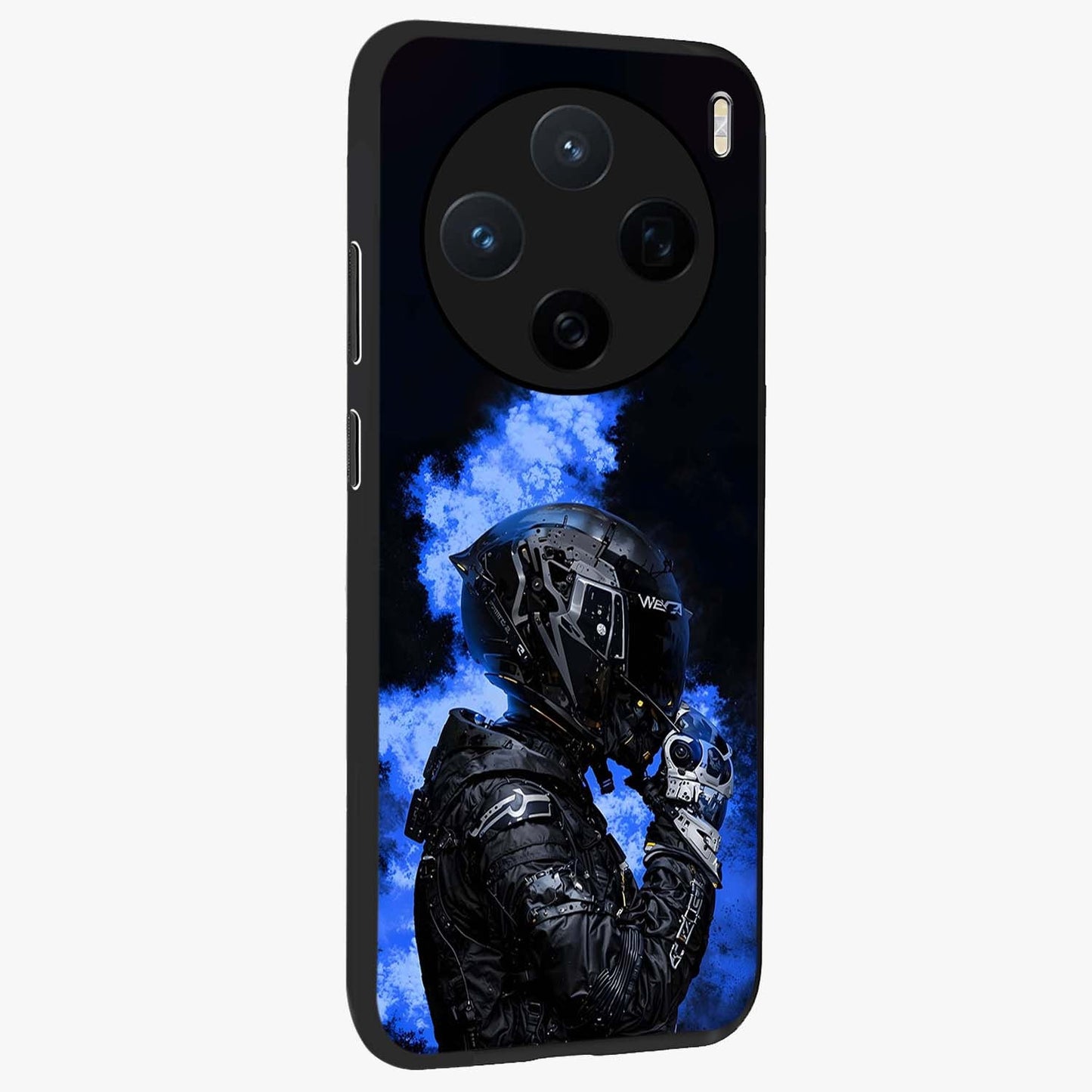 Cyber Sentinel Protocol Glass Case upright view showcasing advanced cyber sentinel artwork with futuristic tech theme.