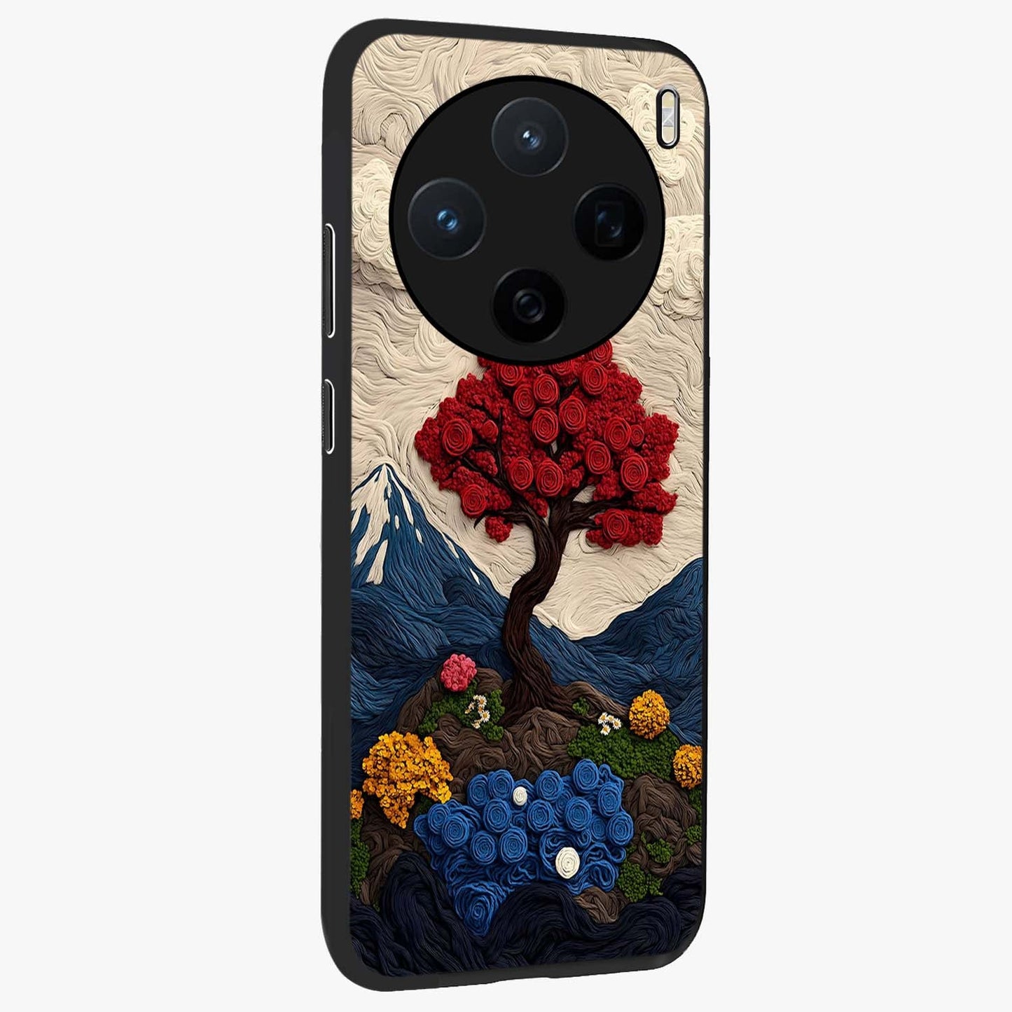 Eternal Nature Tapestry Glass Case upright view showcasing elegant nature tapestry design with decorative style.