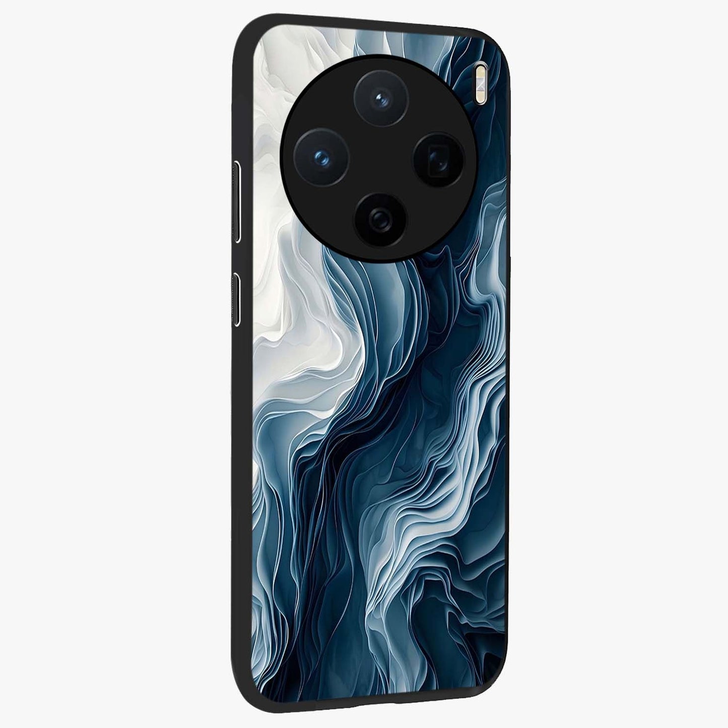 Ethereal Paper Marble Glass Case upright view showcasing smooth marble artwork with refined minimalist theme.