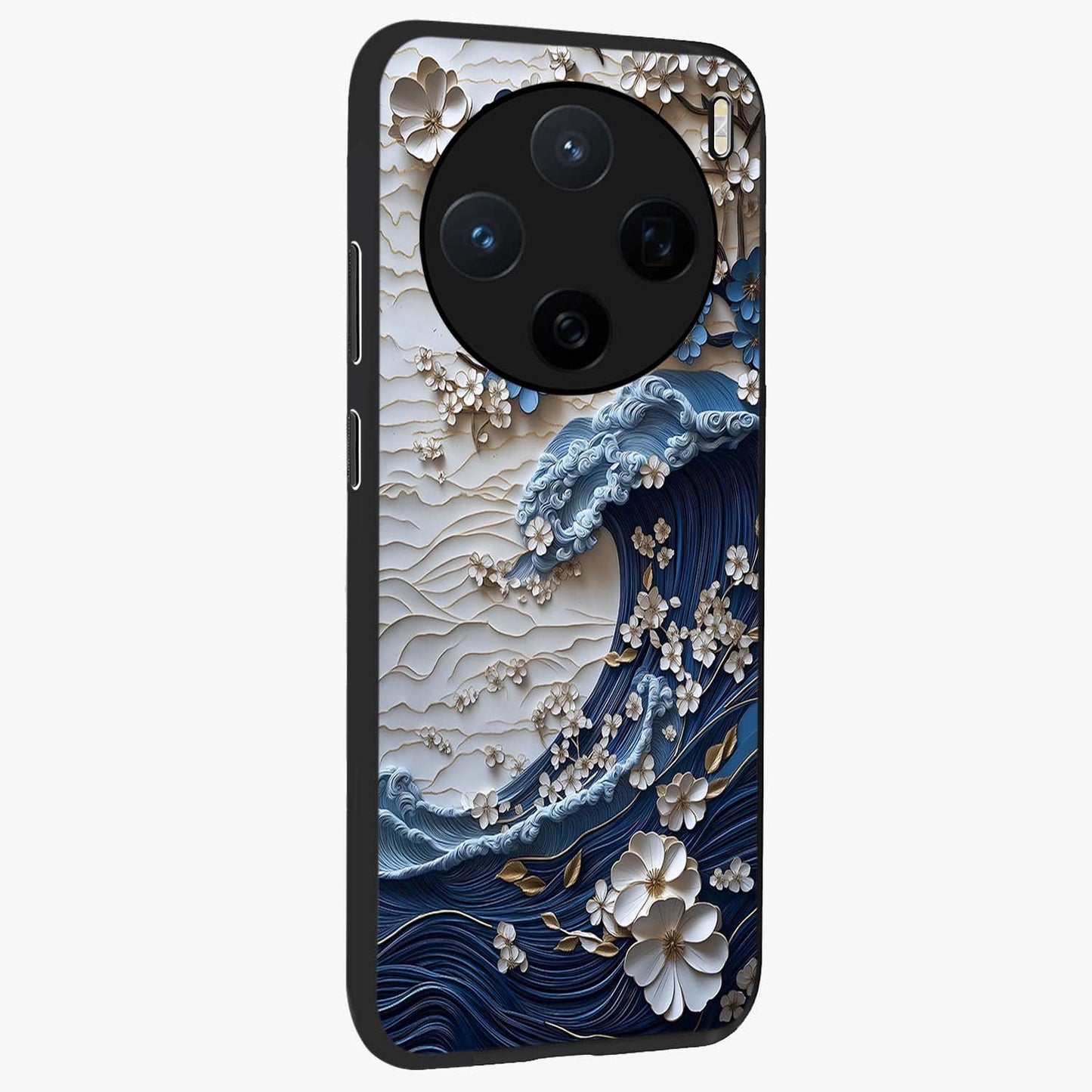 Floral Wave Origami Glass Case upright view showcasing creative floral origami artwork with artistic decorative theme.