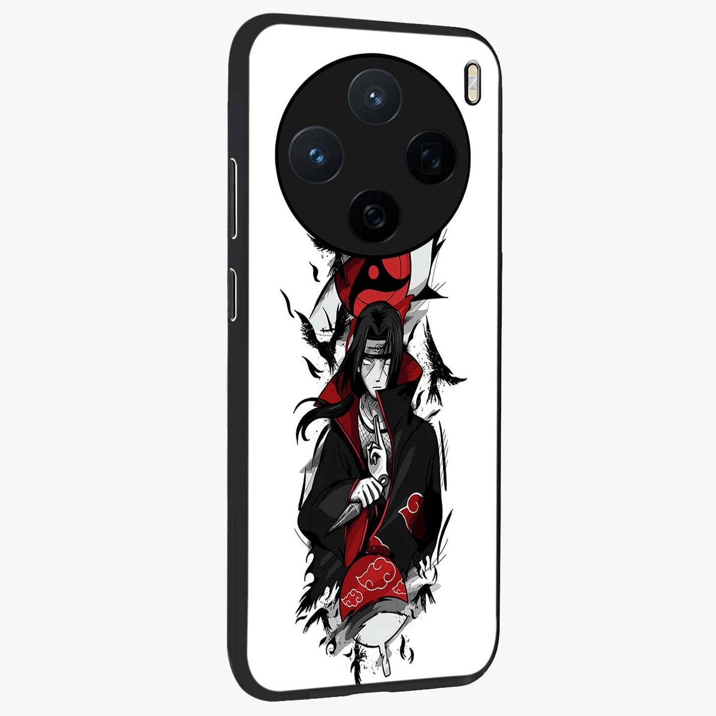 Itachi Limited Edition Naruto Anime Glass Case upright view showcasing intense anime artwork with powerful character theme.