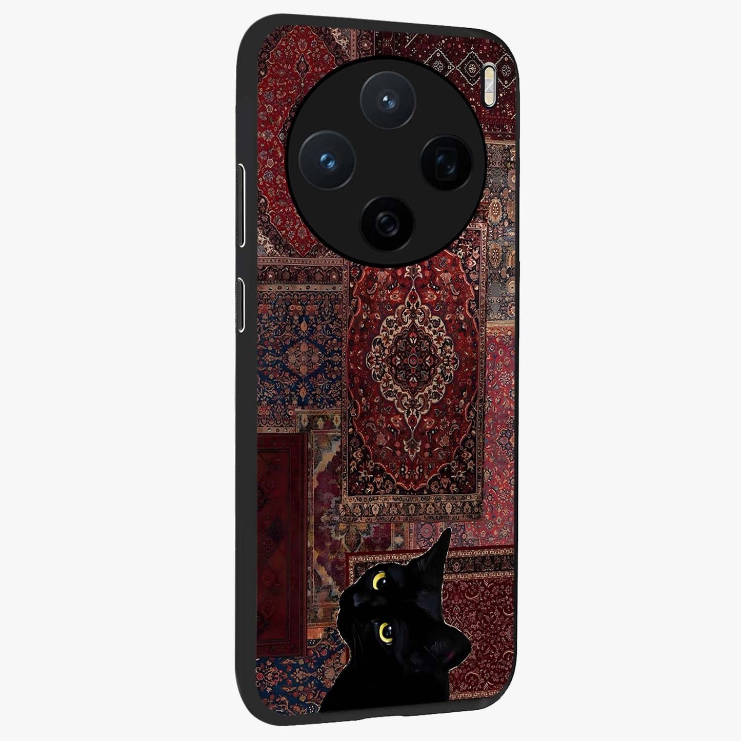 Regal Magic Cat Apple Glass Case upright view showcasing charming cat artwork with playful magical theme.