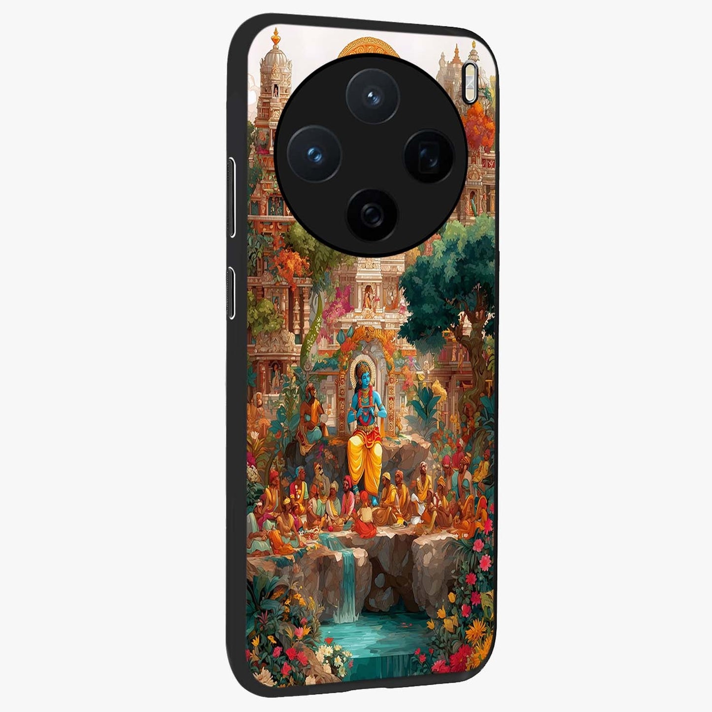 Sacred Sunlight Gods Glass Case upright view showcasing glowing divine artwork with sacred mythological theme.