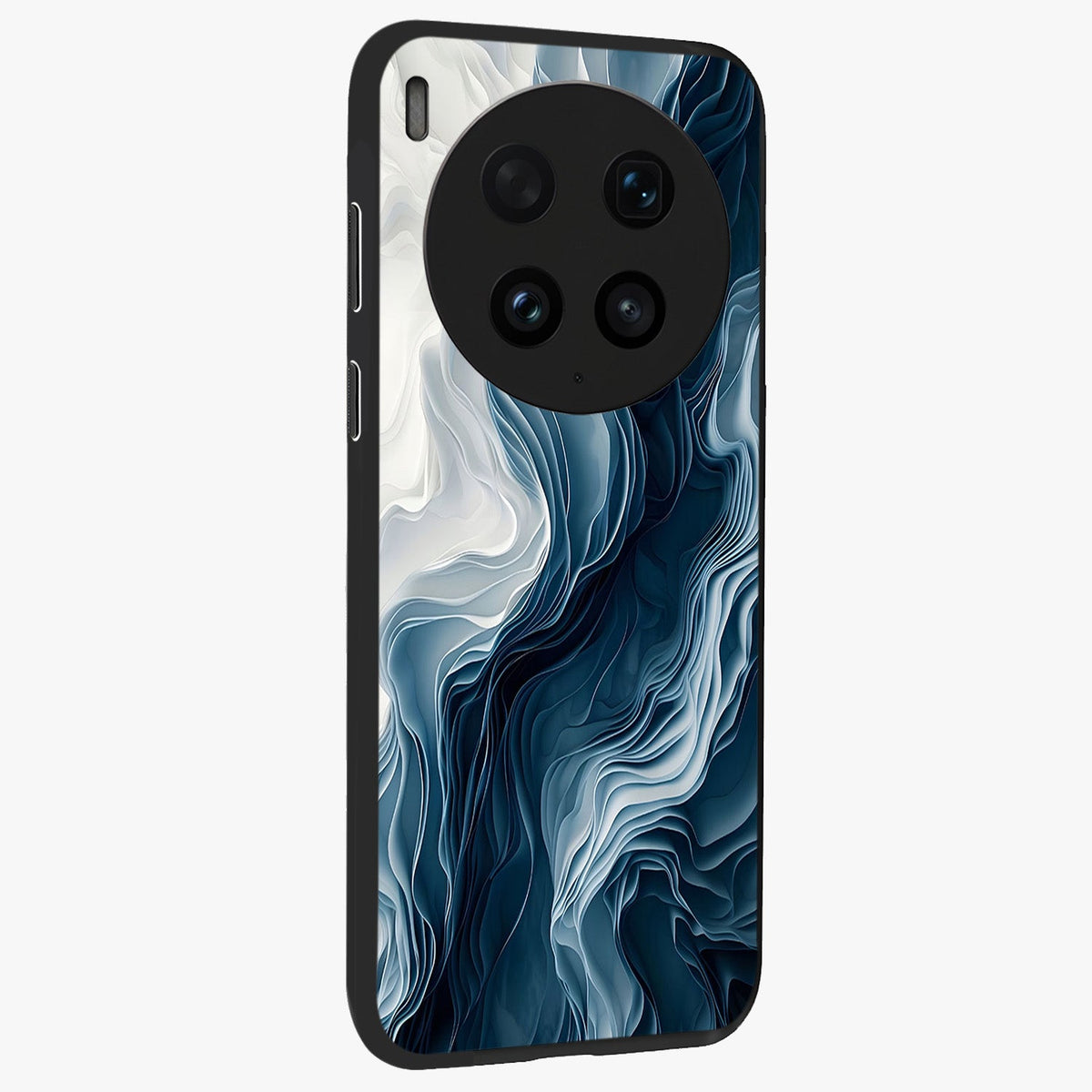 Ethereal Paper Marble Glass Case upright view showcasing smooth marble artwork with refined minimalist theme.