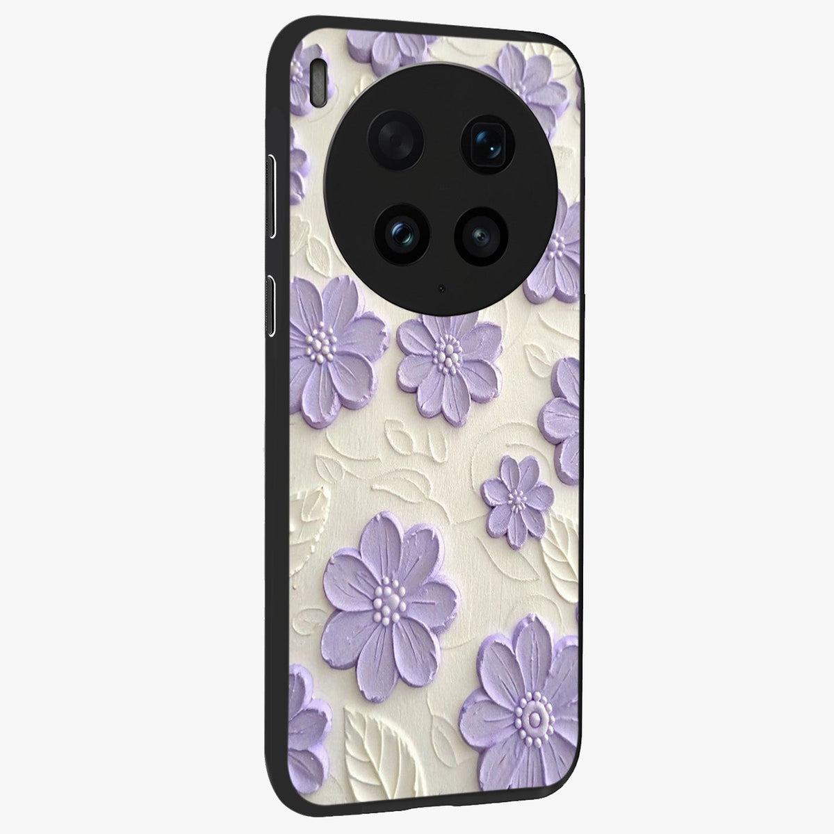 Floral Wall Art With Purple Flowers Glass Case upright view showcasing elegant purple flower artwork with decorative floral theme.