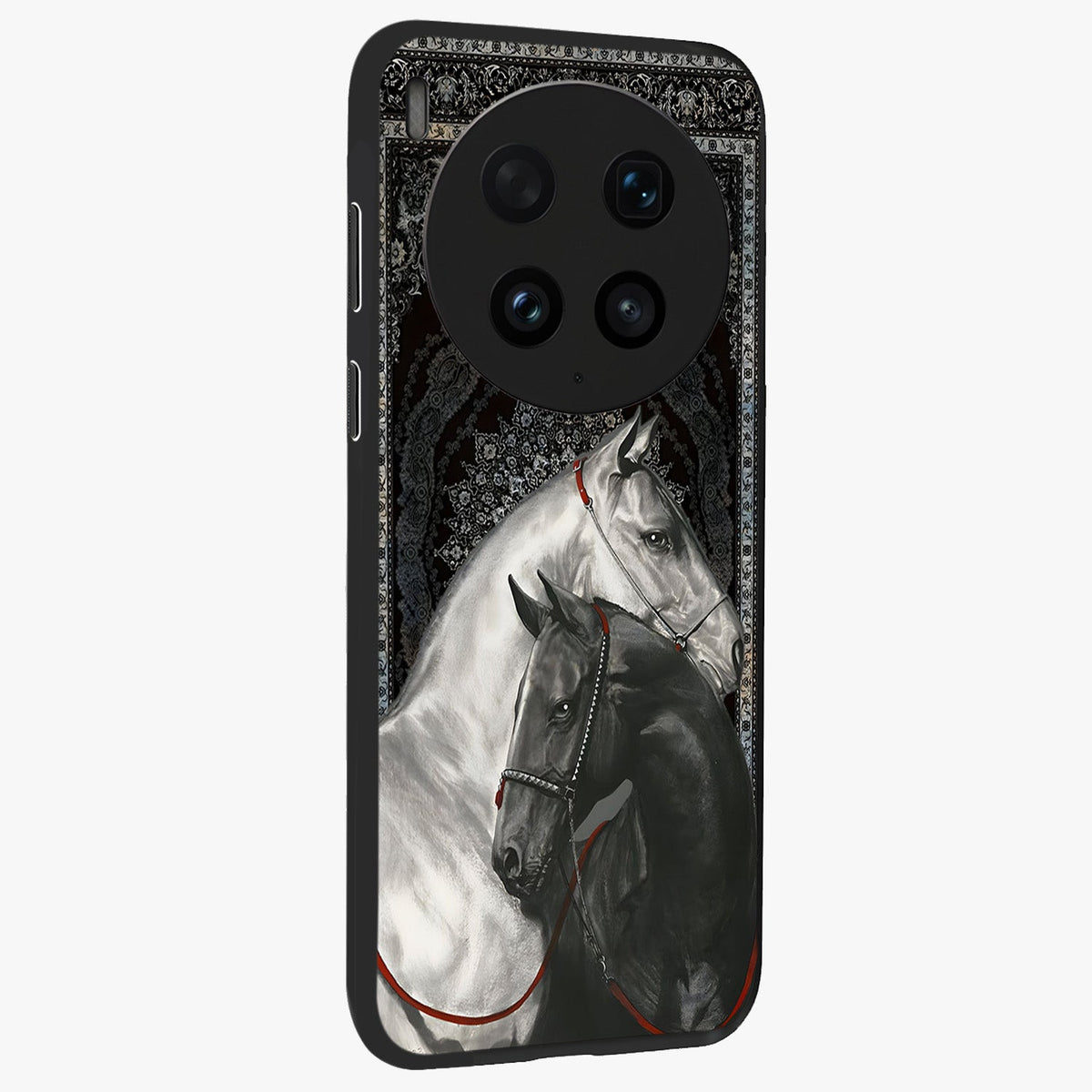 Majestic Ride Legacy Glass Case upright view showcasing dynamic ride inspired artwork with modern automotive theme.