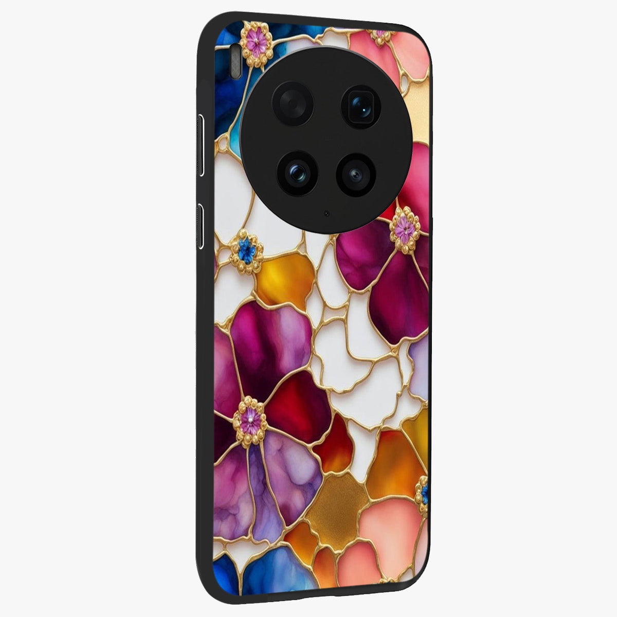 Marble Flower Pattern Glass Case upright view showcasing decorative marble flower artwork with refined style.