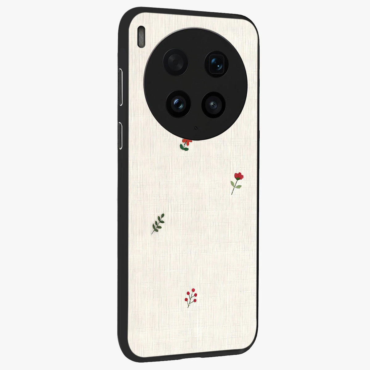 Minimalistic Blue With White Flower Pattern Glass Case upright view showcasing clean white flower artwork with calming blue theme.