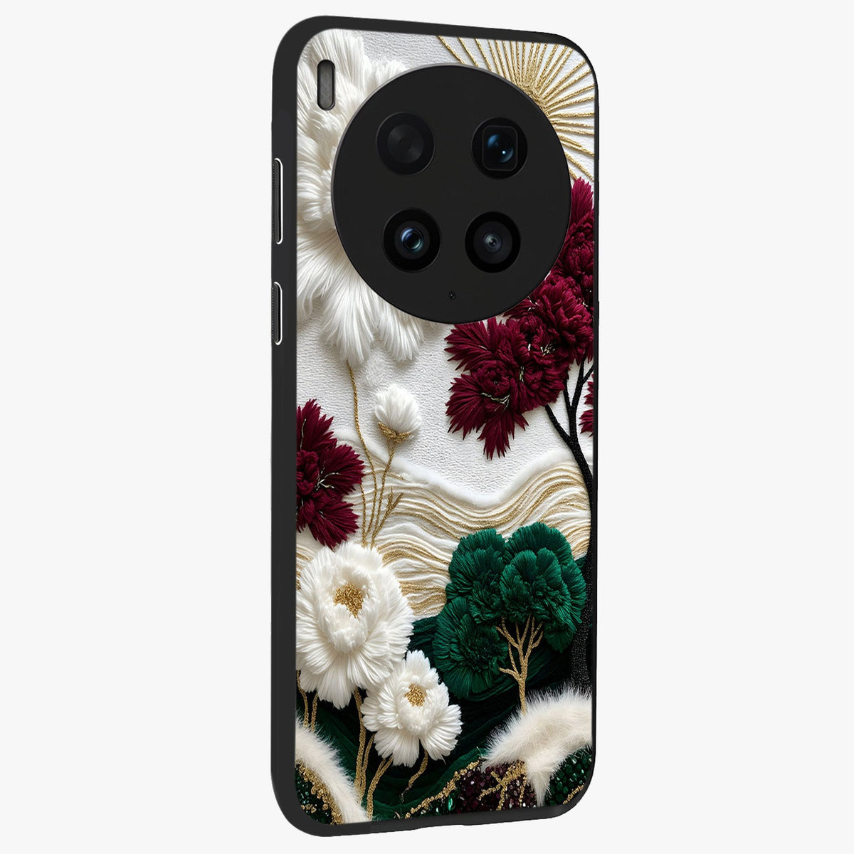 Radiant Bloom Elegance Glass Case upright view showcasing decorative flower artwork with refined botanical theme.
