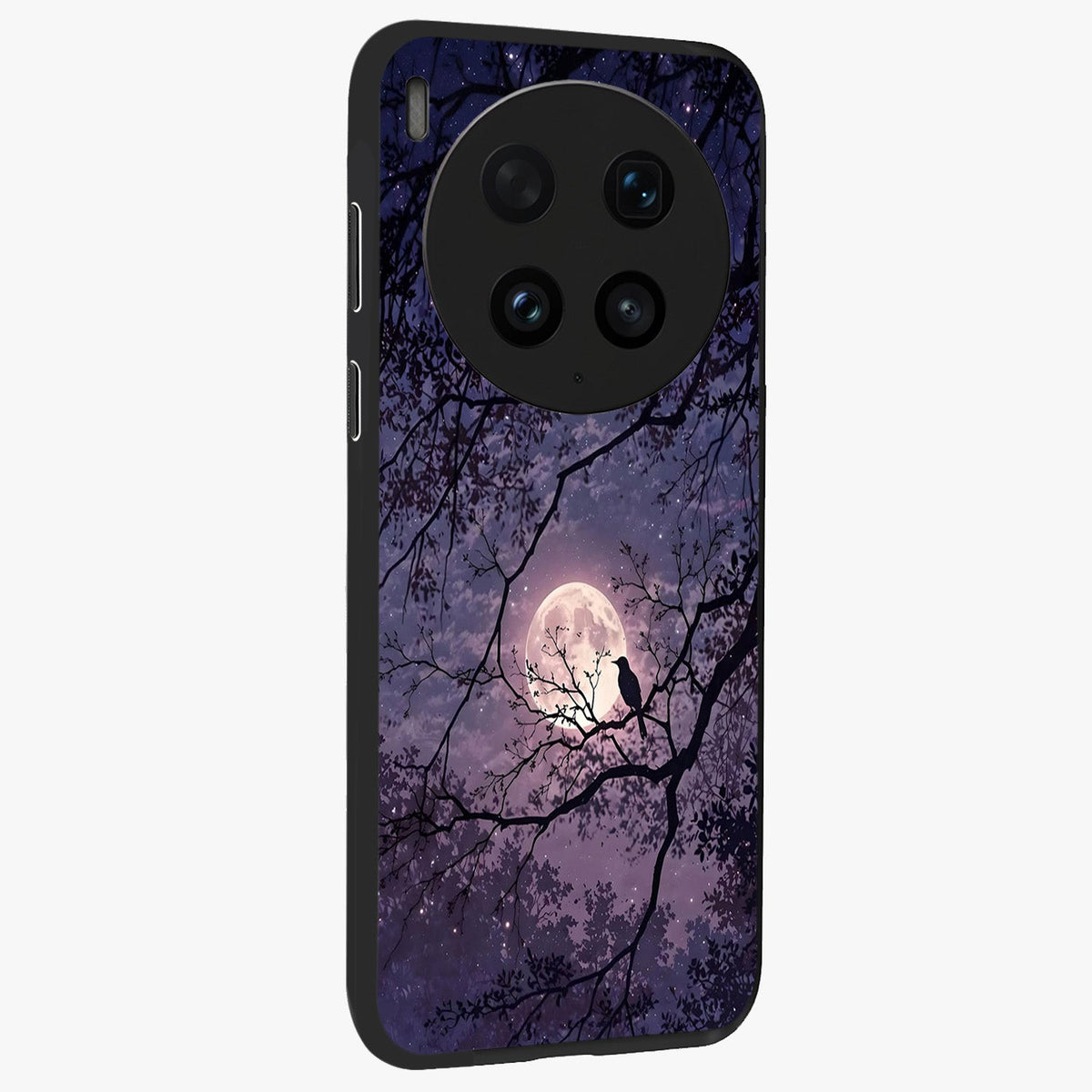 Whispering Moon Silence Glass Case upright view showcasing peaceful moon artwork with tranquil celestial theme.