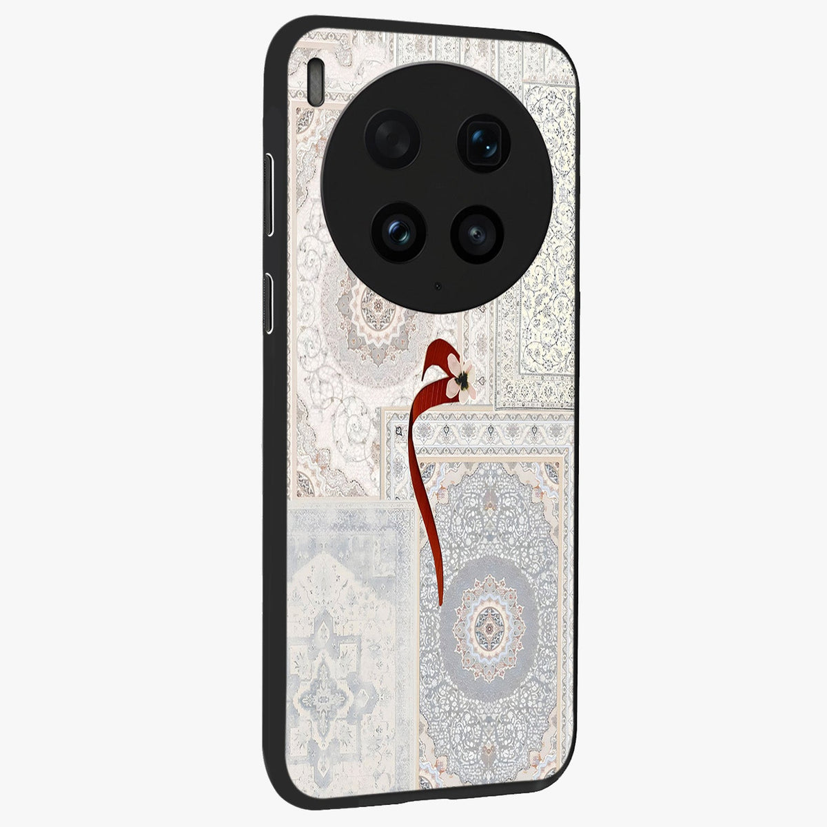 White Aesthetic Bow Glass Case upright view showcasing delicate ribbon bow artwork with cute minimalist theme.