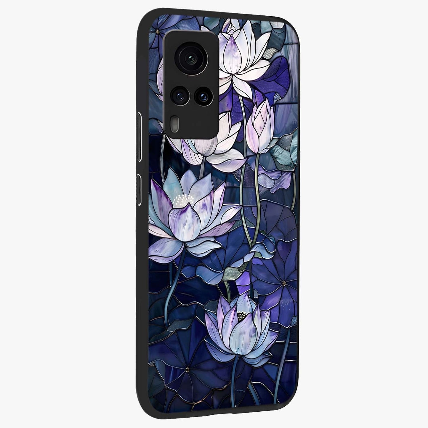Gloss Petal Rush Glass Case upright view showcasing dynamic floral petal artwork with modern botanical theme.