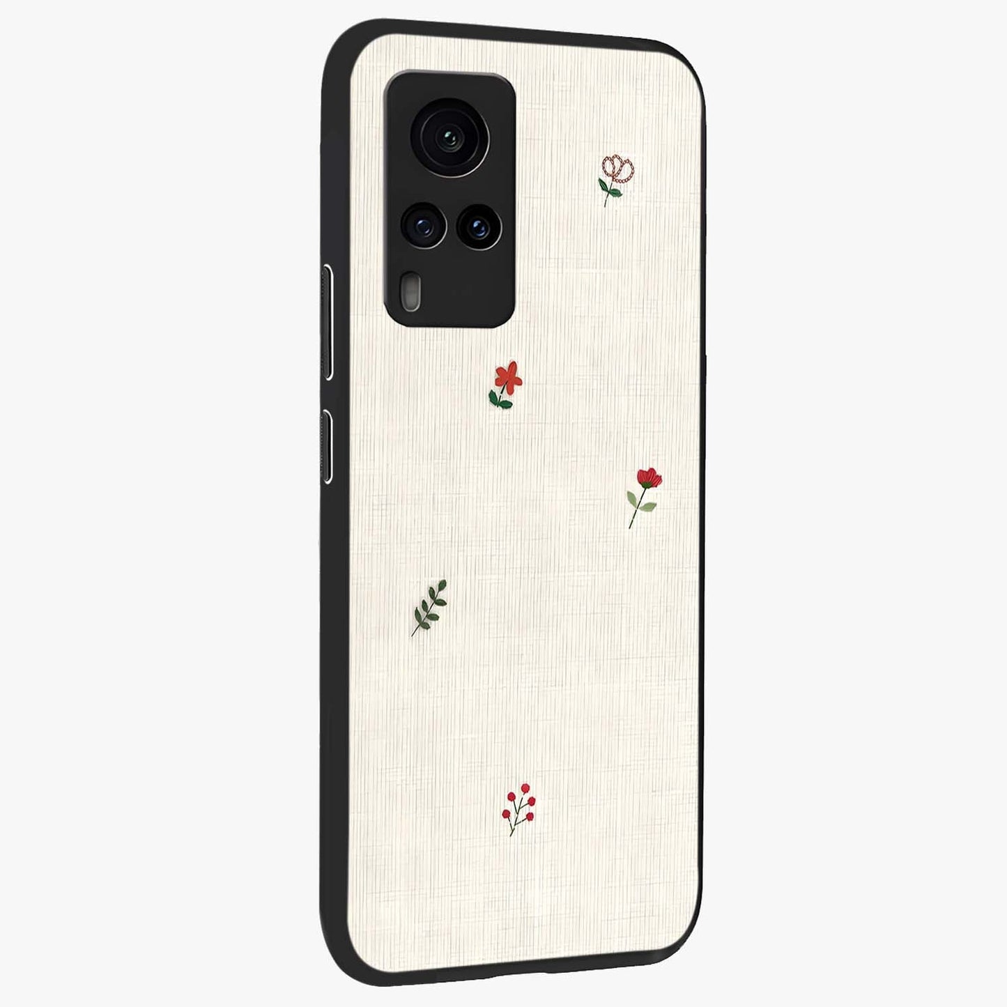 Minimalistic Blue With White Flower Pattern Glass Case upright view showcasing clean white flower artwork with calming blue theme.
