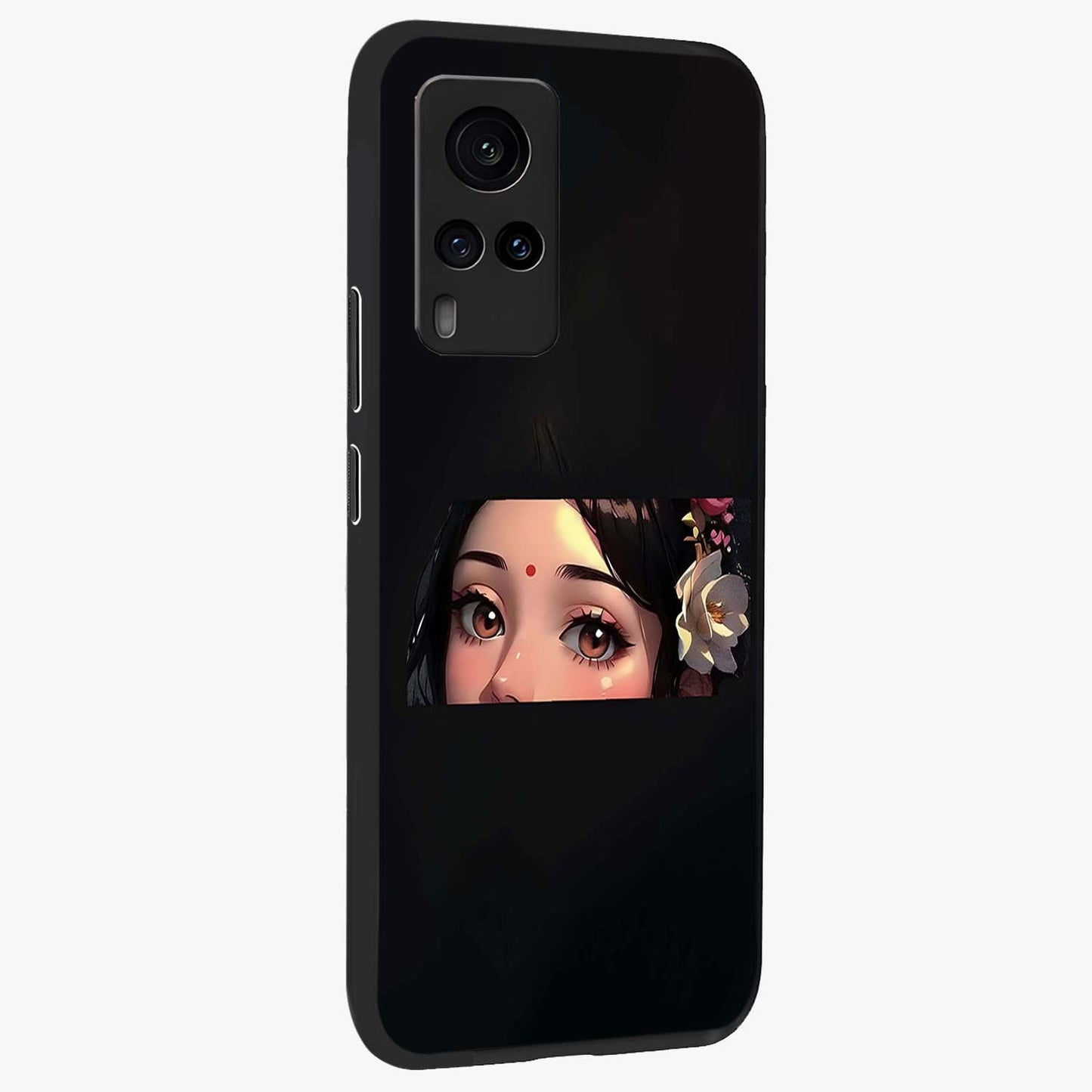 Radha Divine Embrace Glass Case upright view showcasing sacred Radha themed artwork with peaceful devotional style.