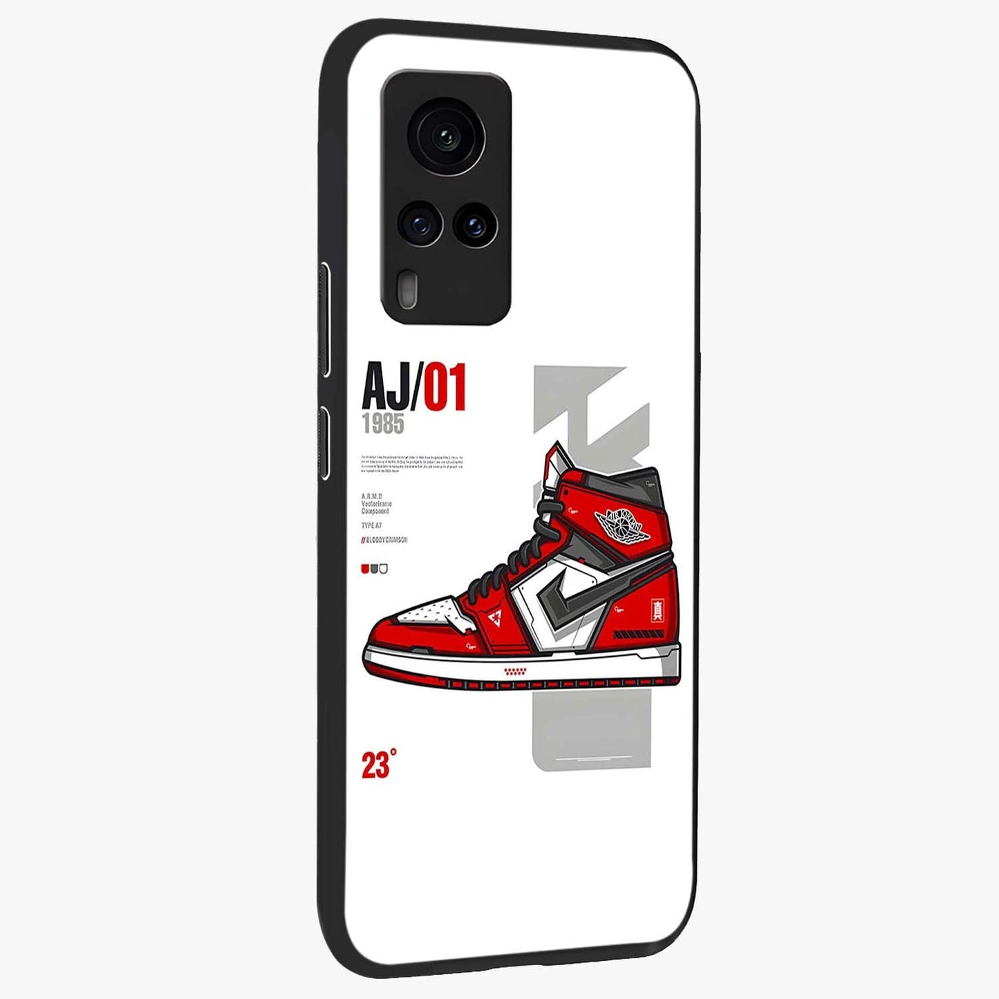 Retro Sneaker Blueprint Glass Case upright view showcasing stylish sneaker illustration with vintage streetwear theme.