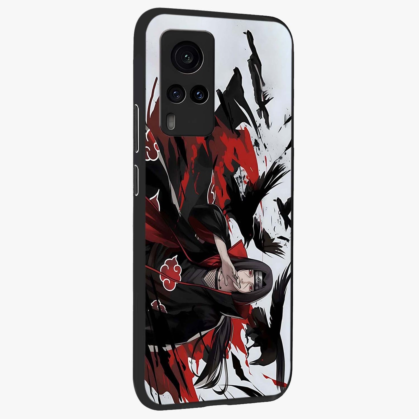 Crimson Crow Illusion Glass Case upright view showcasing striking crow illusion artwork with intense crimson theme.