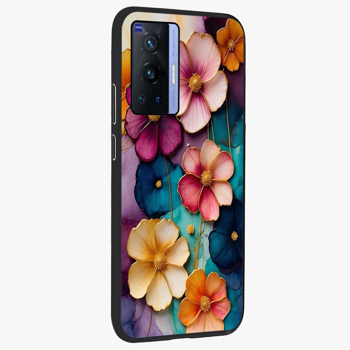 Artlyn Grace Flower Pattern Glass Case upright view showcasing graceful floral artwork with aesthetic botanical style.
