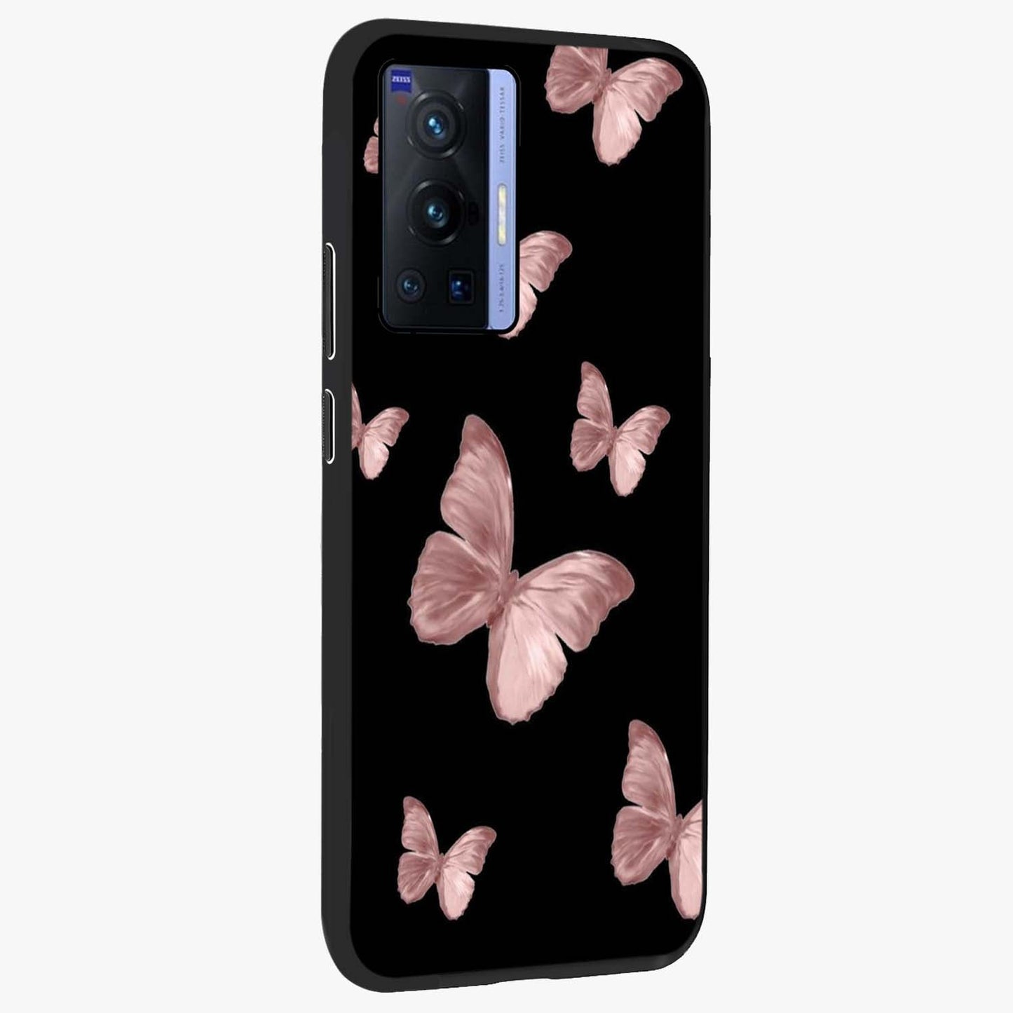 Butterfly Pattern Glass Case upright view showcasing graceful butterfly artwork with soft decorative theme.
