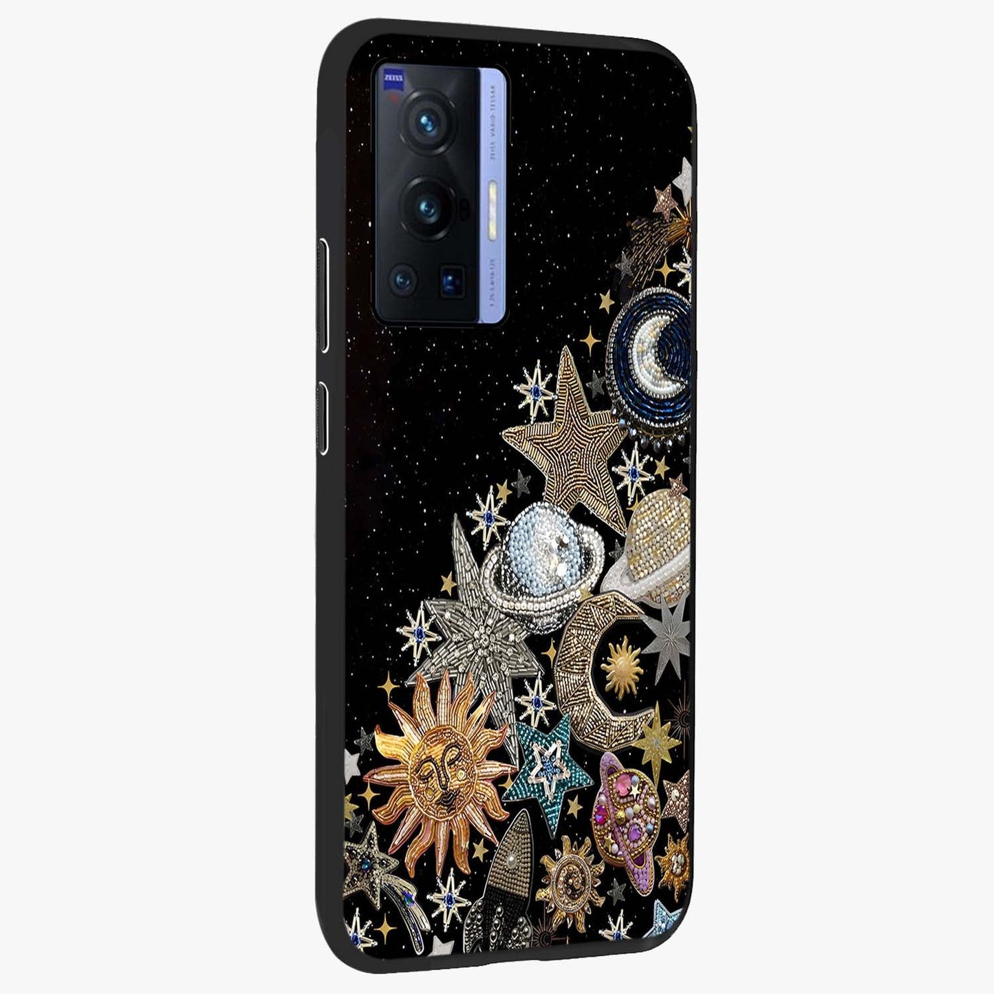 Cosmic Sparkle Dreams Glass Case upright view showcasing glowing cosmic artwork with magical galaxy theme.