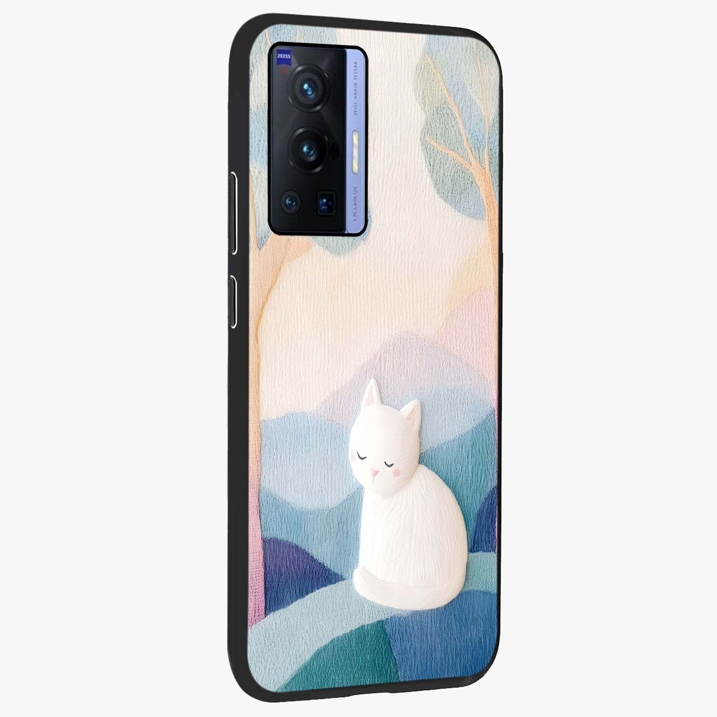 Cotton Dream Cat Glass Case upright view showcasing charming cat artwork with cozy dreamy theme.