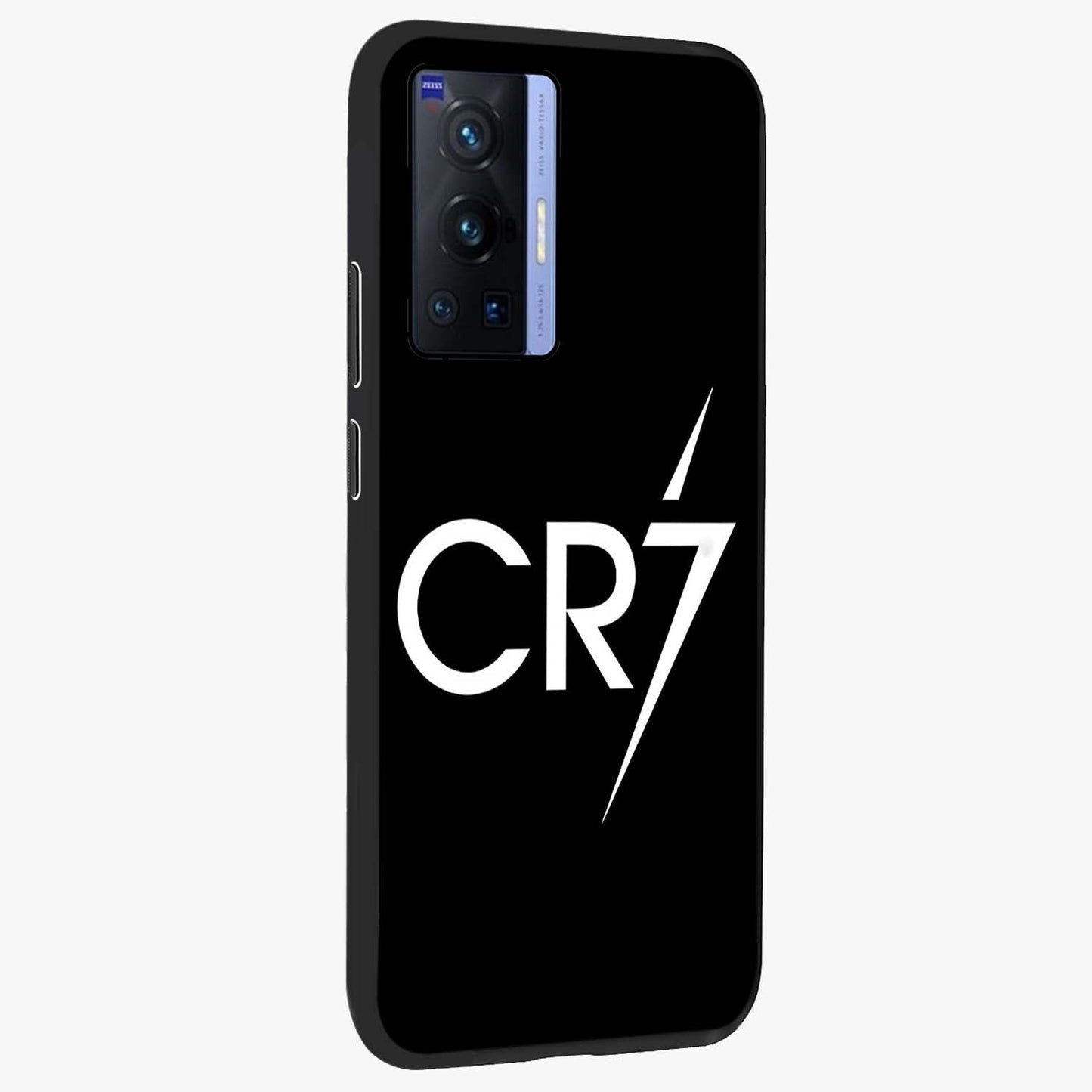 Cr7 Elite Strike Glass Case upright view showcasing energetic football inspired design with modern sports aesthetic.