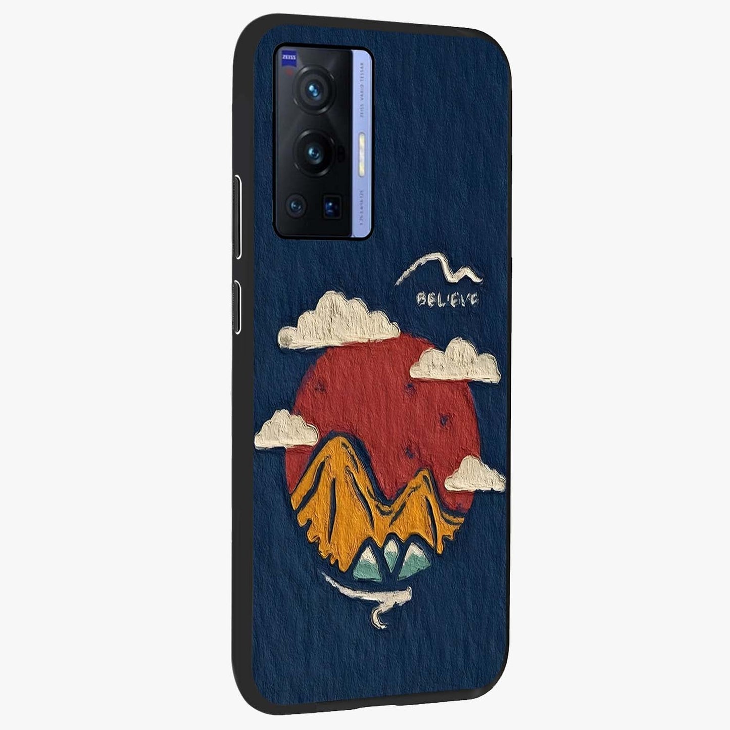 Dream Beyond Mountains Glass Case upright view showcasing beautiful mountain scenery with inspirational nature theme.