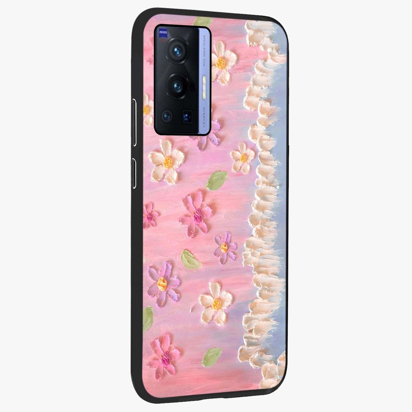 Dreamy Painted Garden Glass Case upright view showcasing vibrant floral garden artwork with artistic nature theme.