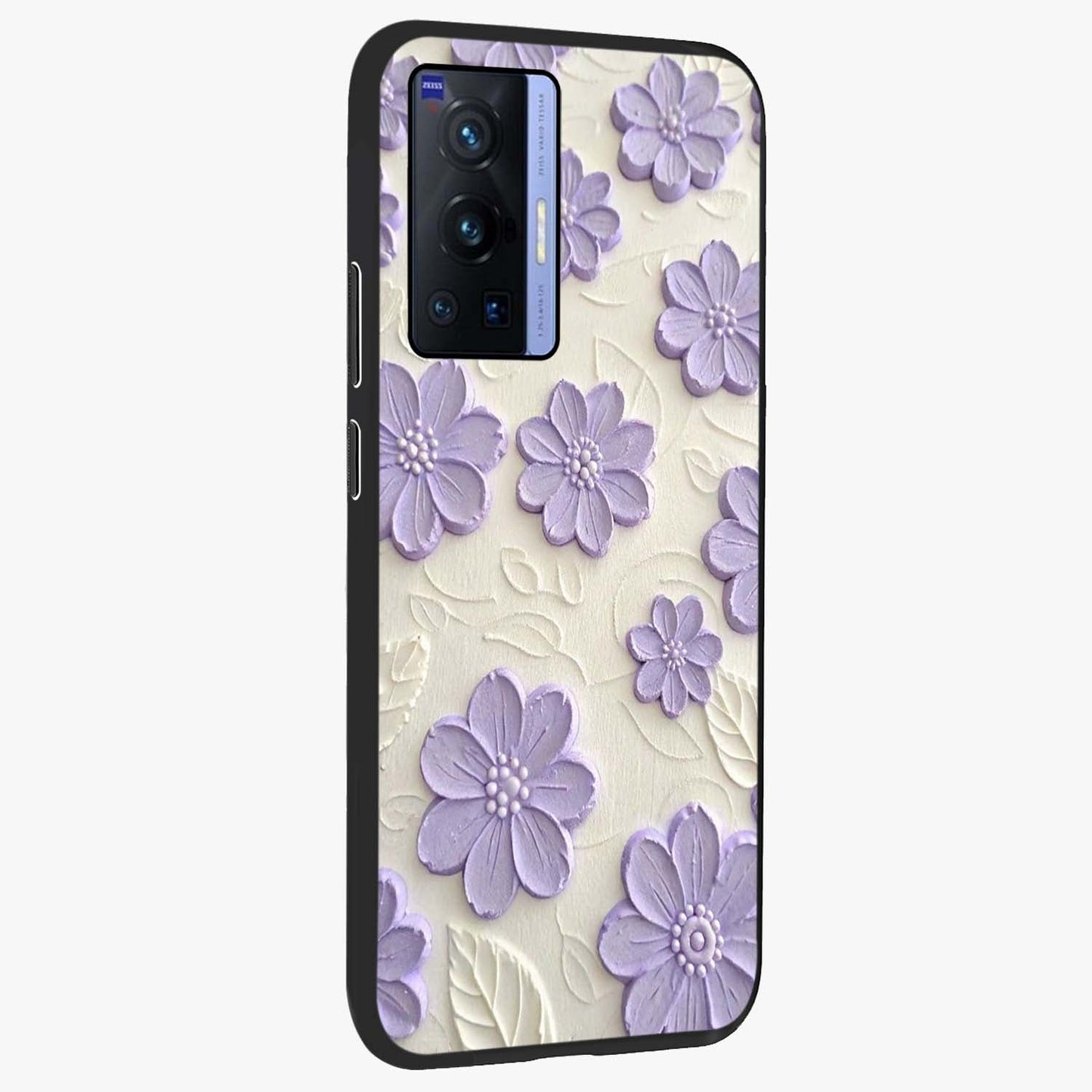 Floral Wall Art With Purple Flowers Glass Case upright view showcasing elegant purple flower artwork with decorative floral theme.