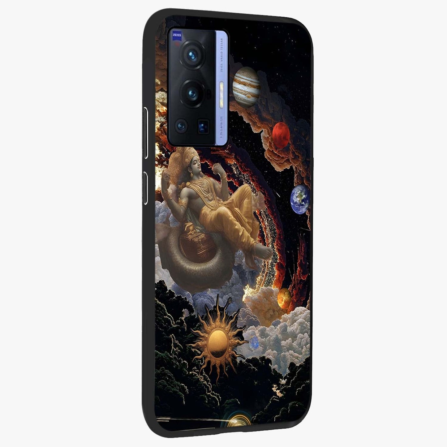 Galactic Divine God Glass Case upright view showcasing mystical divine artwork with dramatic cosmic theme.