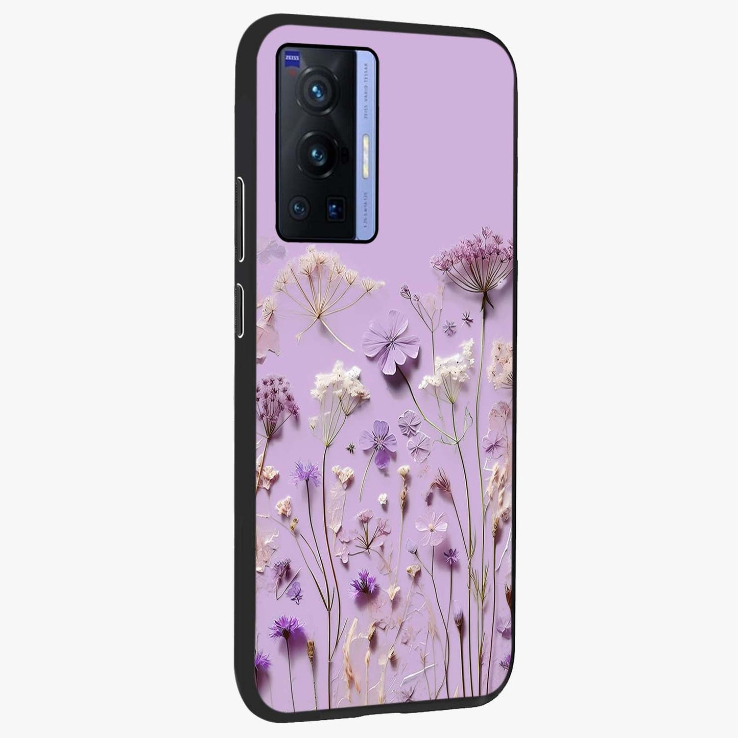 Lavender Blossom Dream Glass Case upright view showcasing delicate lavender blossom artwork with peaceful floral theme.
