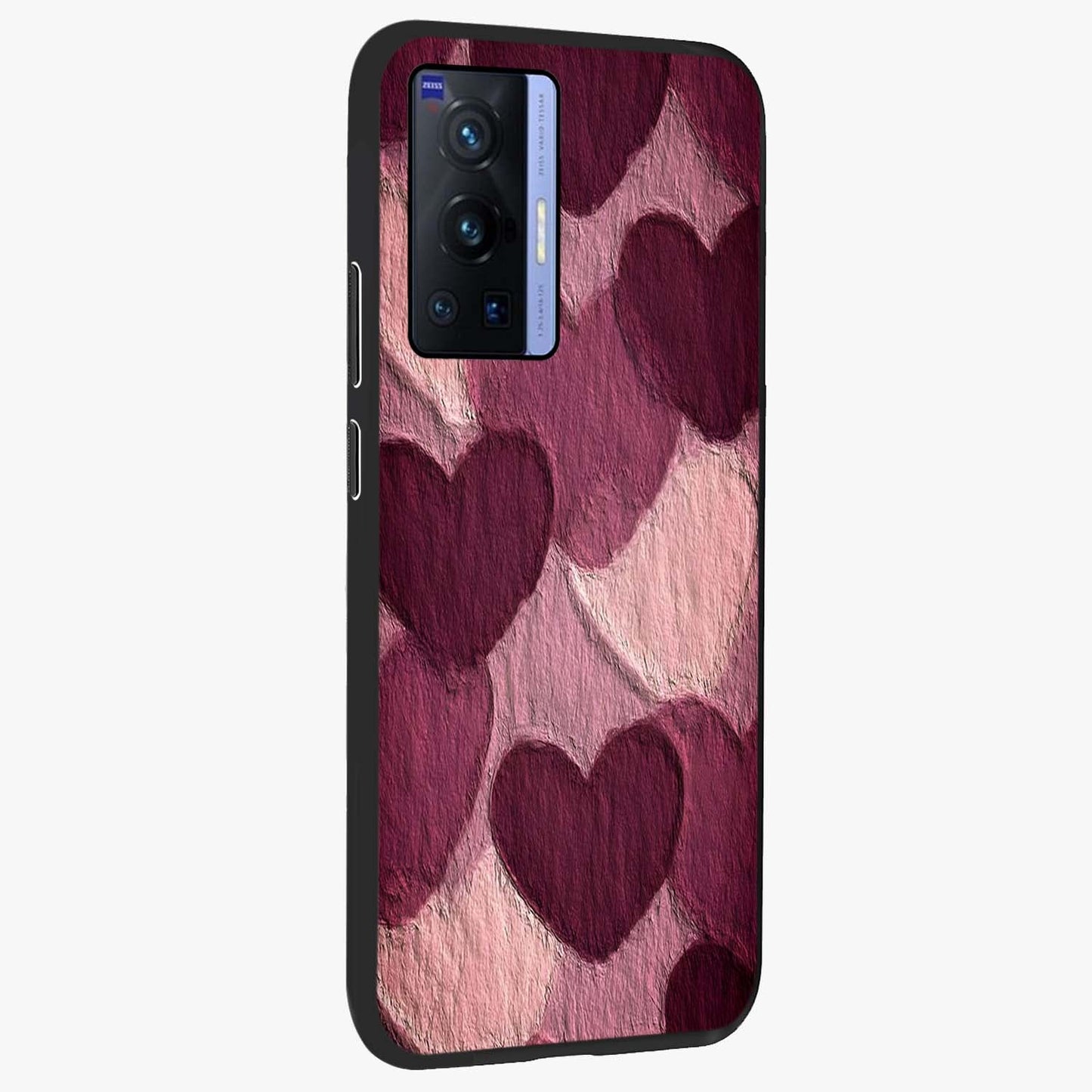 Layered Paper Hearts Glass Case upright view showcasing decorative layered heart artwork with sweet love theme.