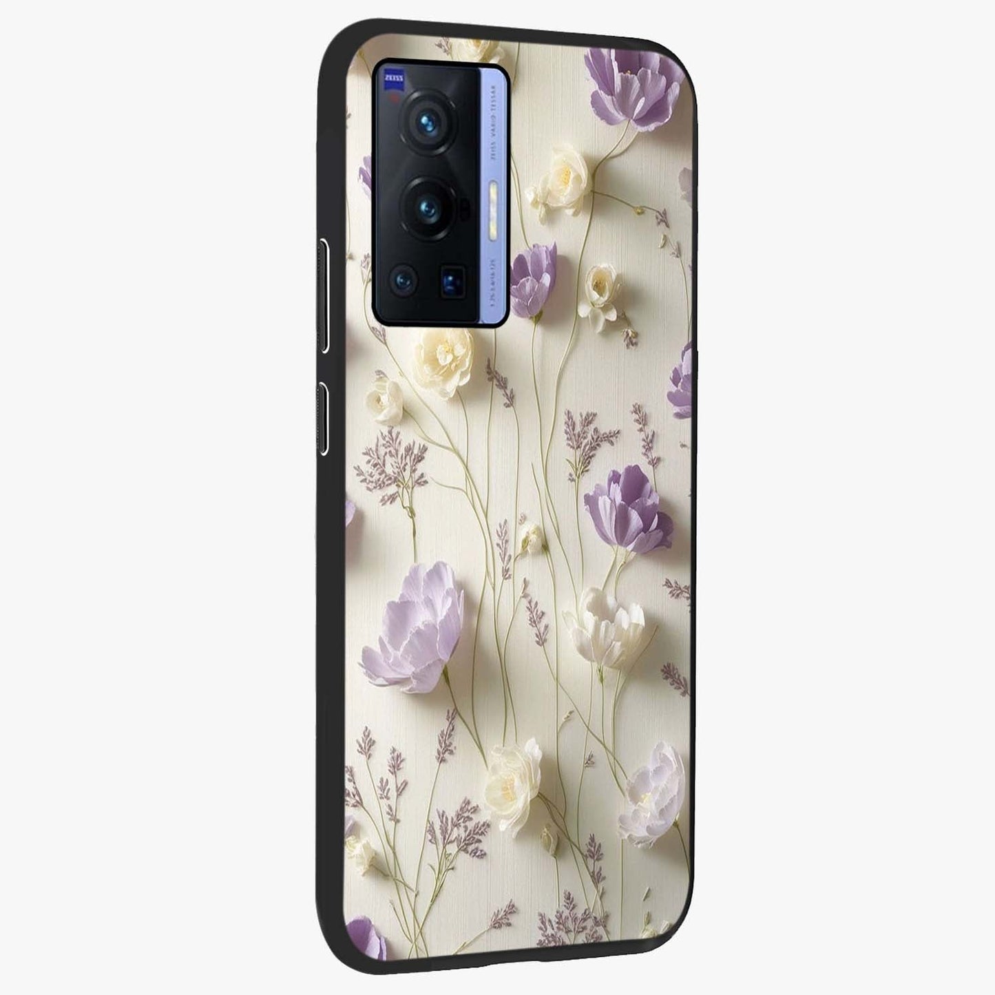 Lilac Breeze Harmony Glass Case upright view showcasing delicate lilac artwork with peaceful floral theme.