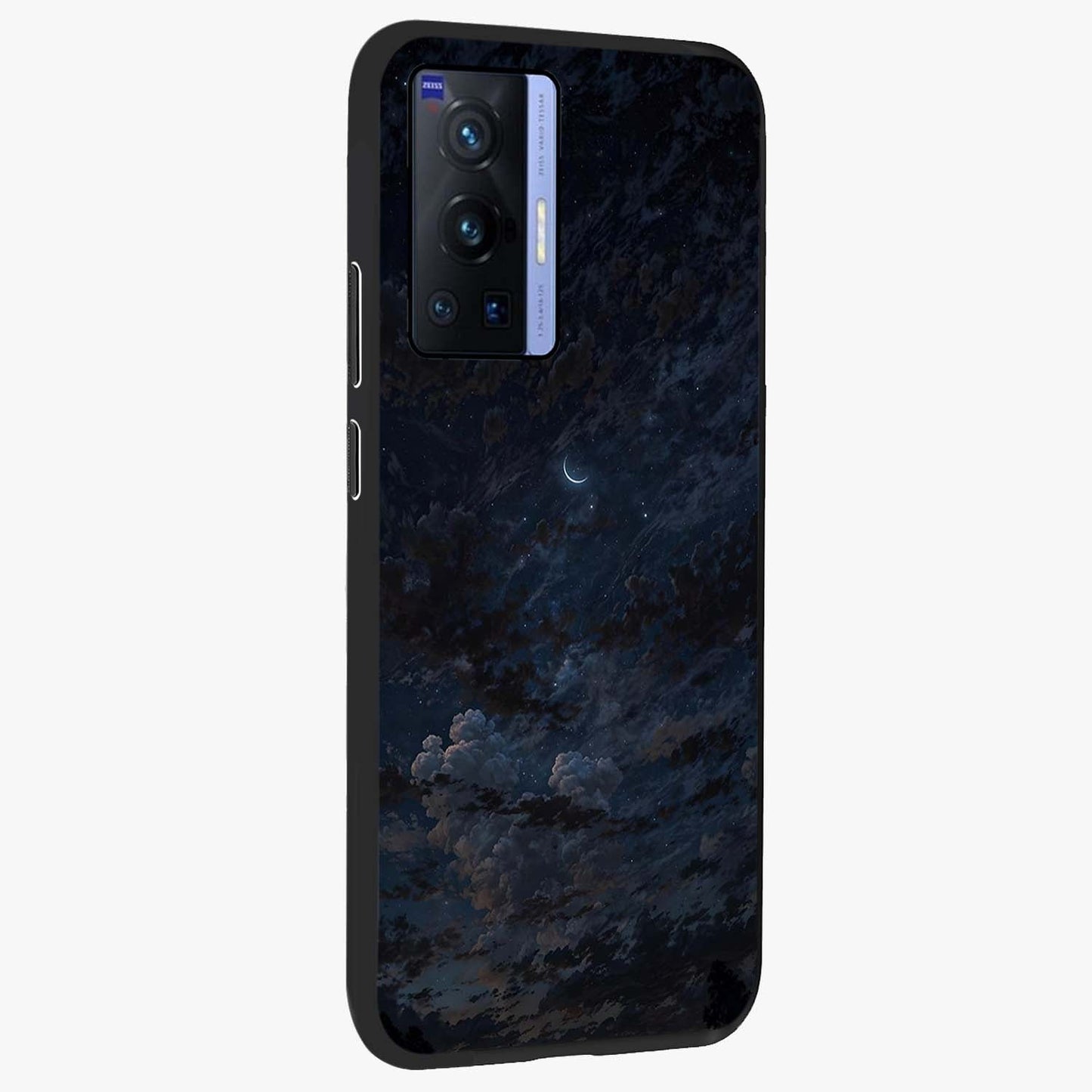 Lunar Veil Silence Glass Case upright view showcasing calm moon themed artwork with serene night atmosphere.