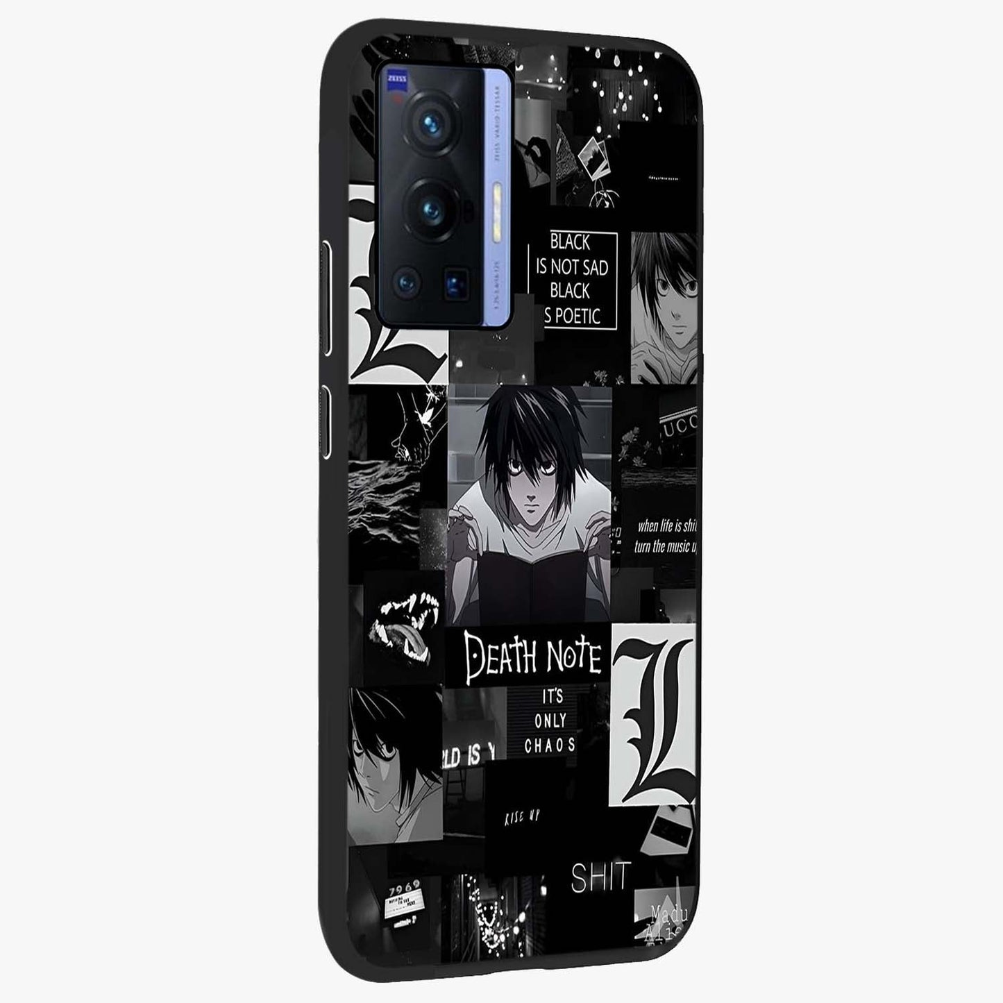Midnight Chaos Mind Glass Case upright view showcasing expressive abstract artwork with bold dark theme.