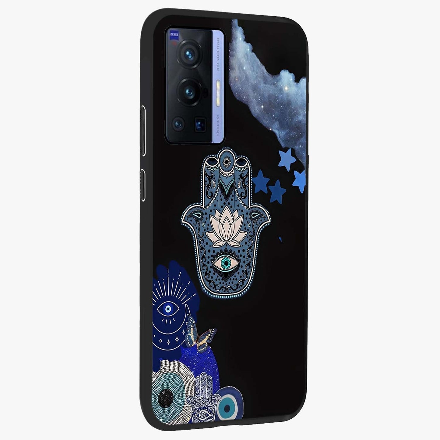 Mystic Hand Aura Glass Case upright view showcasing symbolic hand artwork with mystical energy theme.