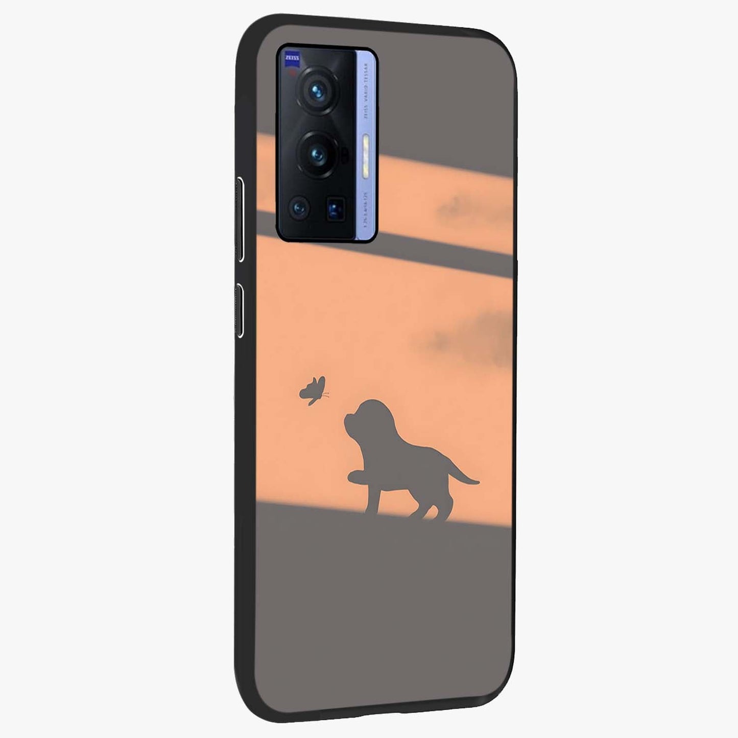 Puppy Shadow Art Glass Case upright view showcasing charming puppy artwork with creative silhouette theme.