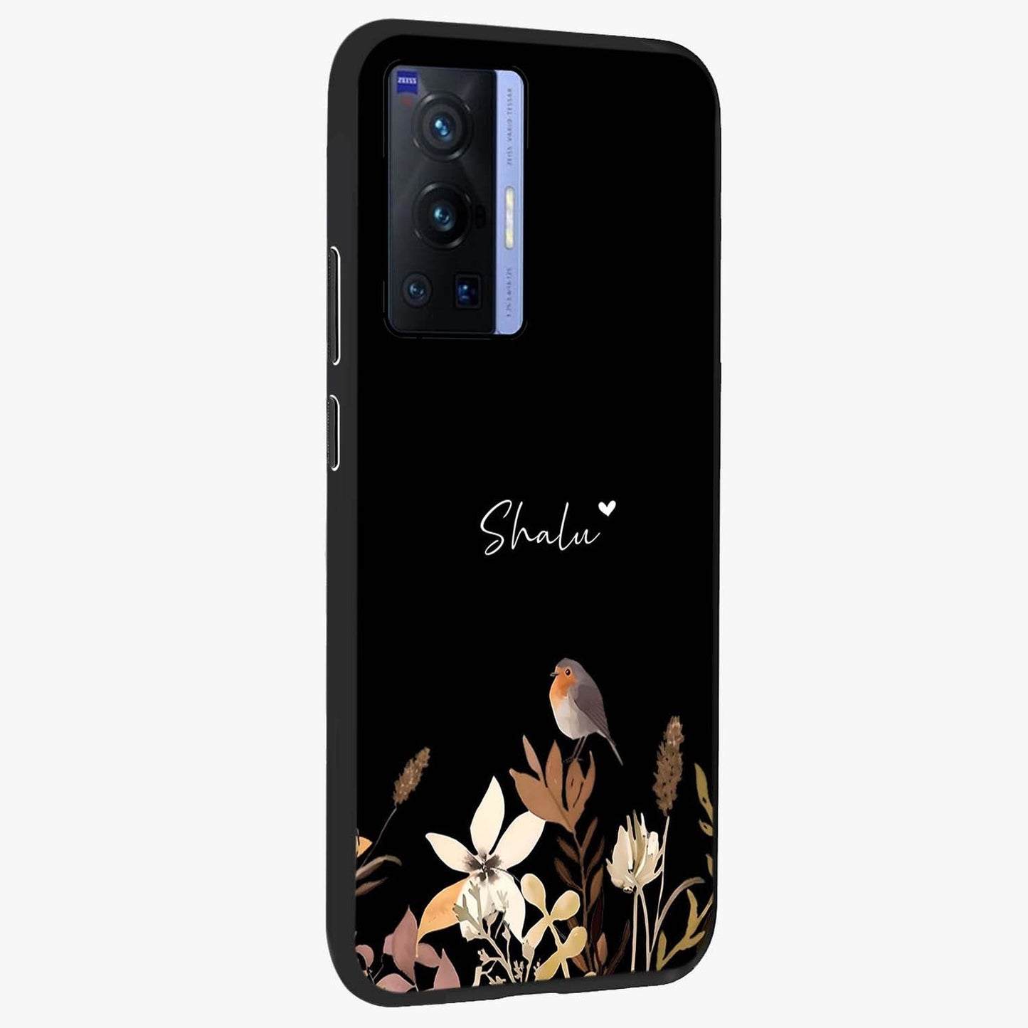 Quiet Garden Tune Custom Name Glass Case upright view showcasing serene botanical artwork with personalized aesthetic.