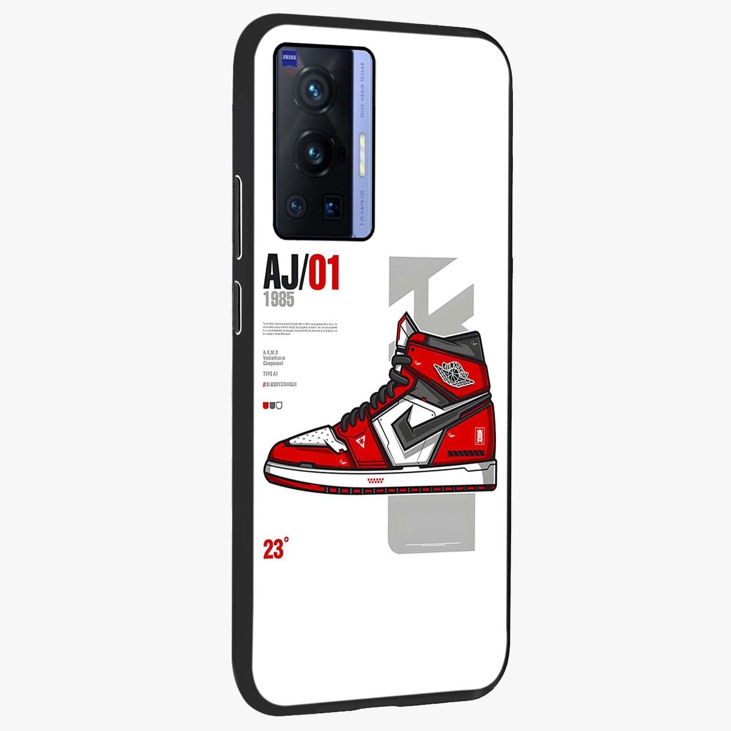 Retro Sneaker Blueprint Glass Case upright view showcasing stylish sneaker illustration with vintage streetwear theme.