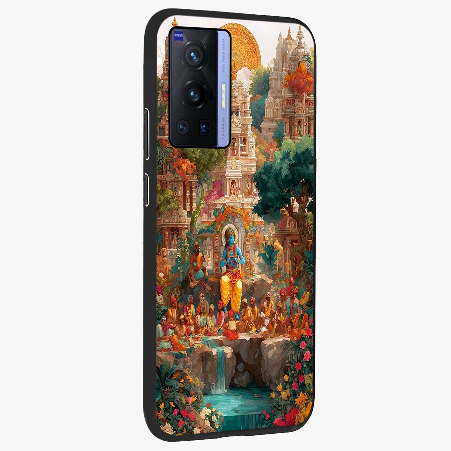 Sacred Sunlight Gods Glass Case upright view showcasing glowing divine artwork with sacred mythological theme.