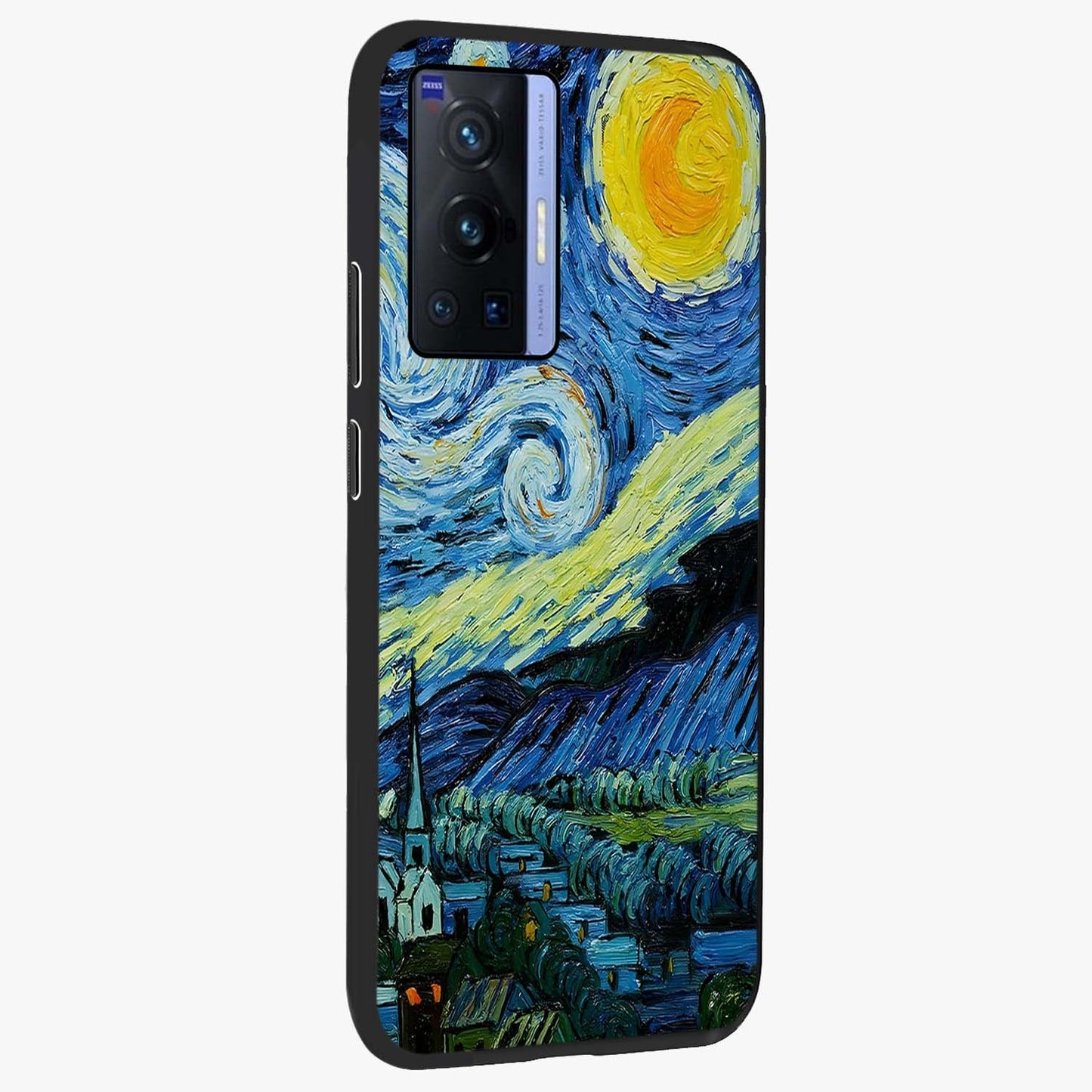 Van Gogh Art Glass Case upright view showcasing expressive painting style artwork with timeless artistic theme.