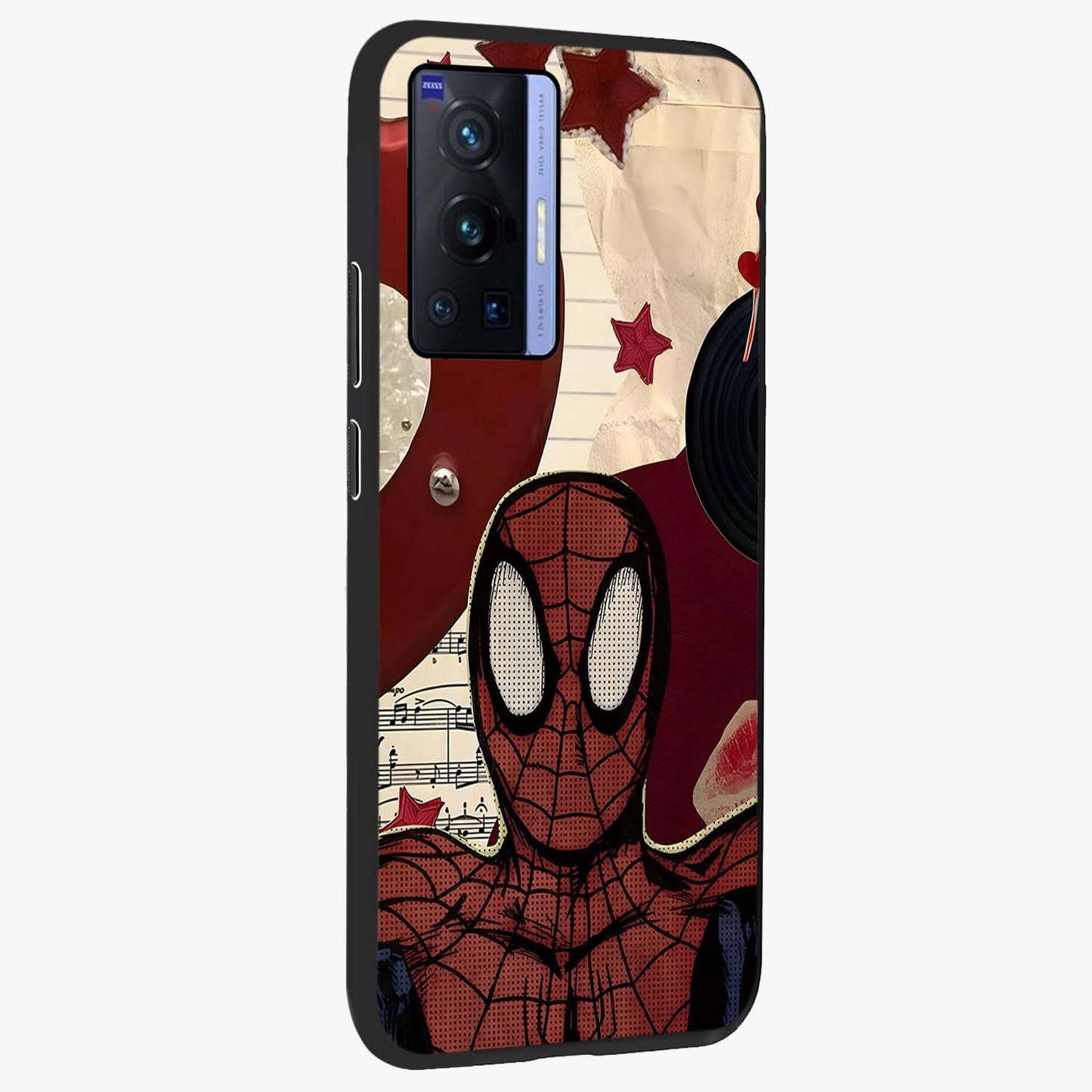 Web Warrior Vibes Glass Case upright view showcasing energetic superhero artwork with bold action theme.