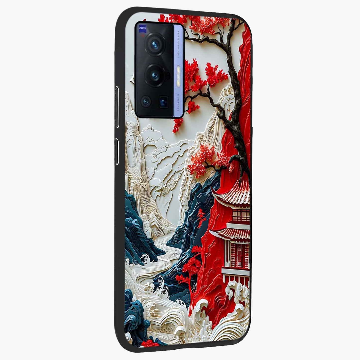 Whispers Of Sakura Waves Glass Case upright view showcasing delicate cherry blossom artwork with elegant nature theme.