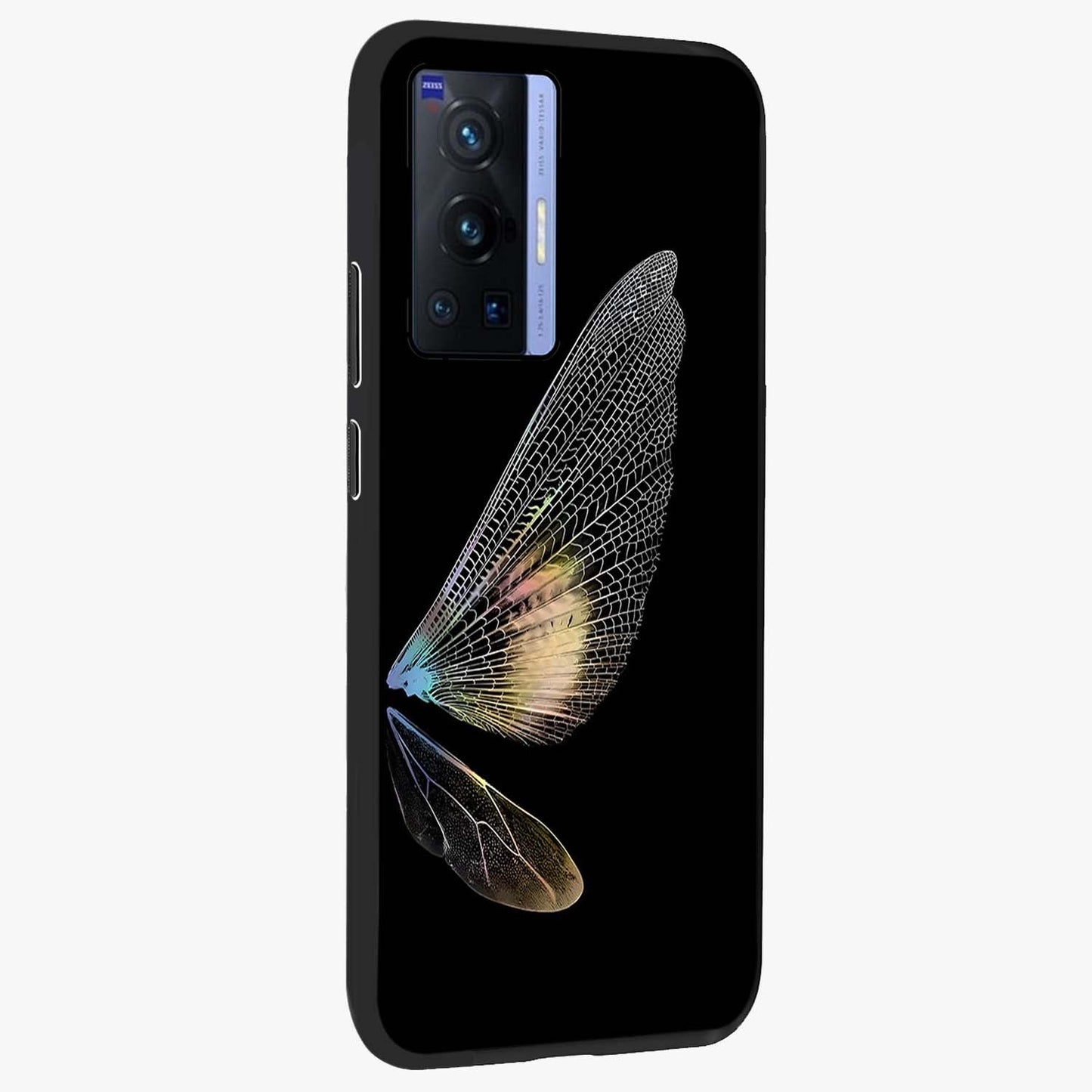 Whispers Of Wings Glass Case upright view showcasing elegant wing artwork with light airy theme.