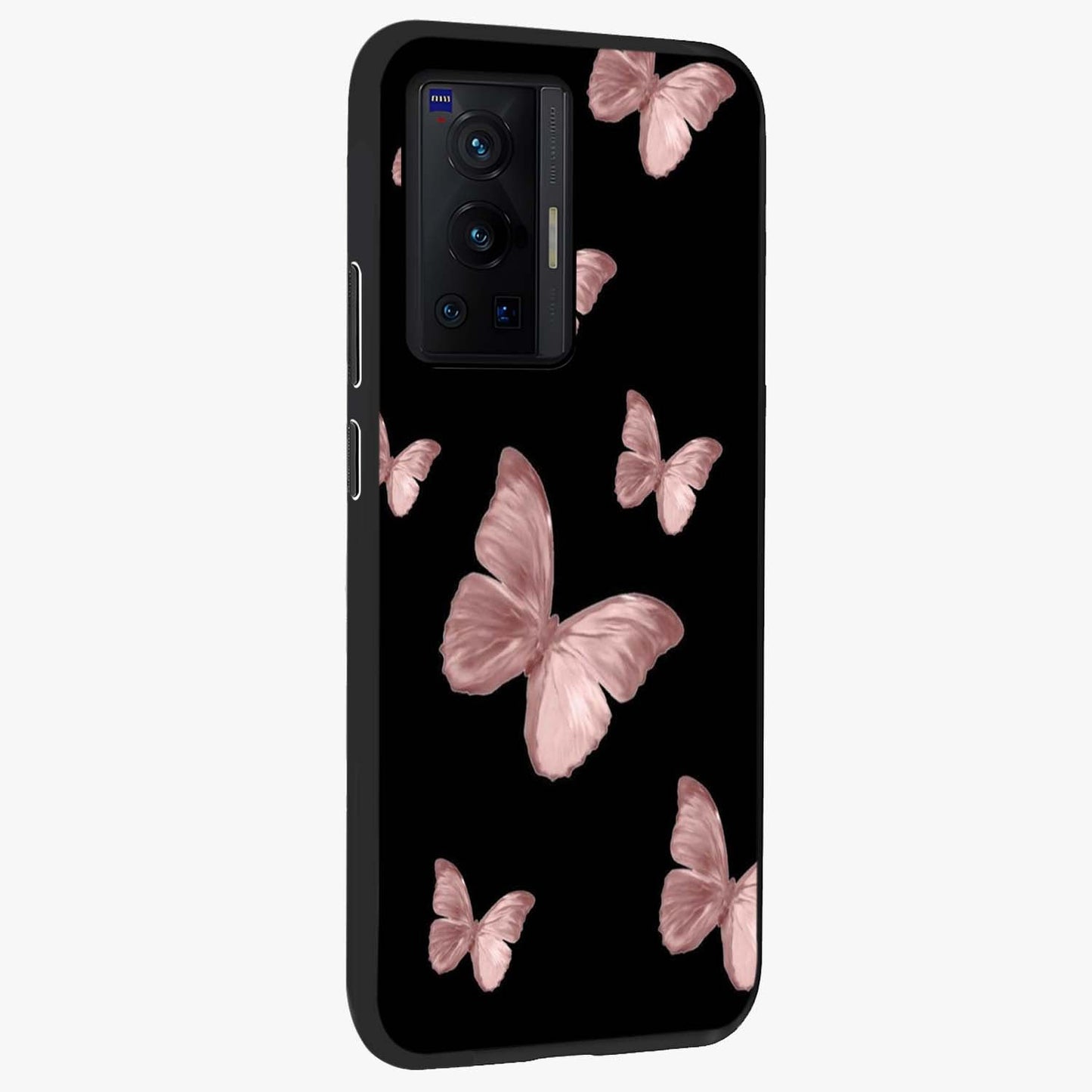 Butterfly Pattern Glass Case upright view showcasing graceful butterfly artwork with soft decorative theme.