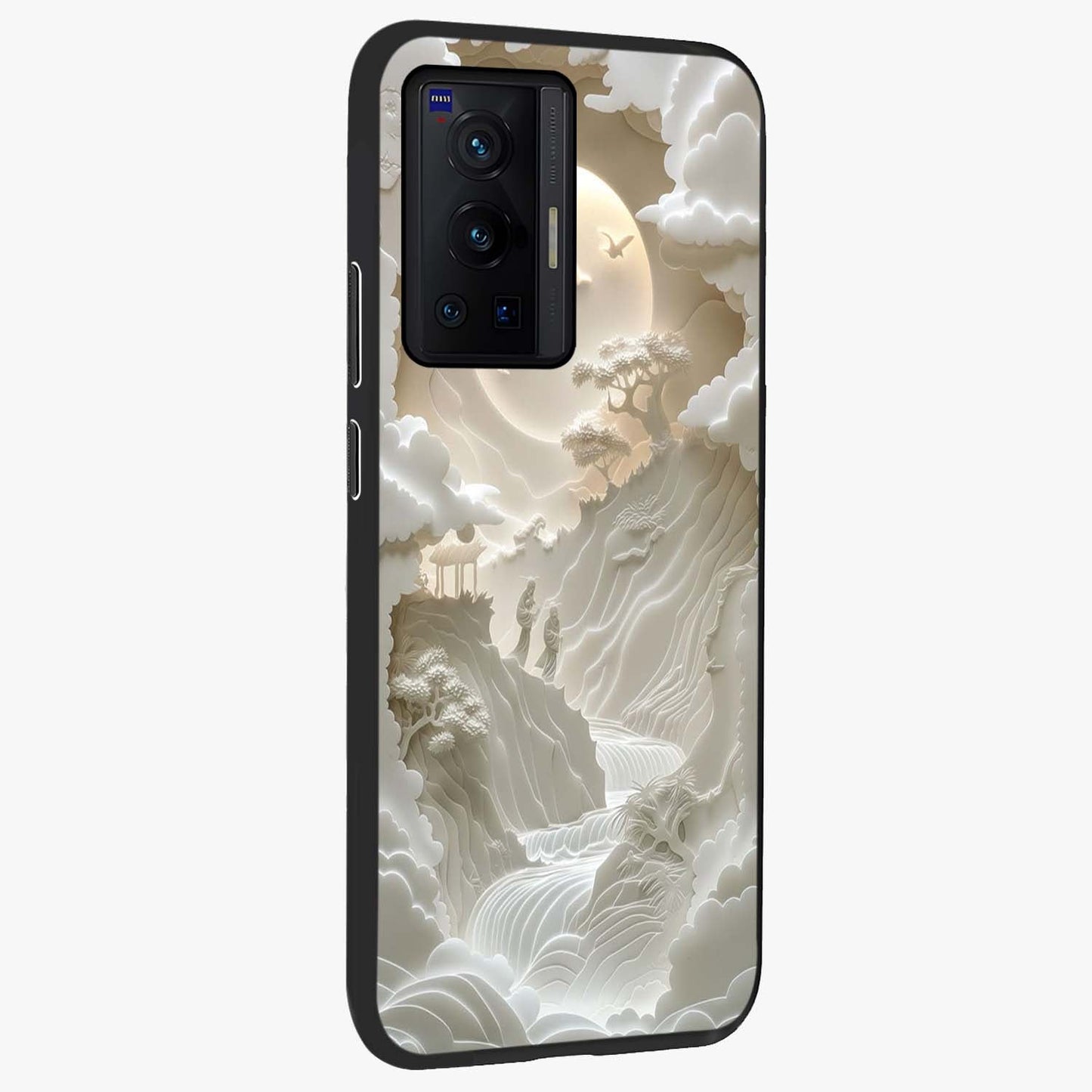 Celestial Origami Glass Case upright view showcasing creative origami artwork with modern celestial style.