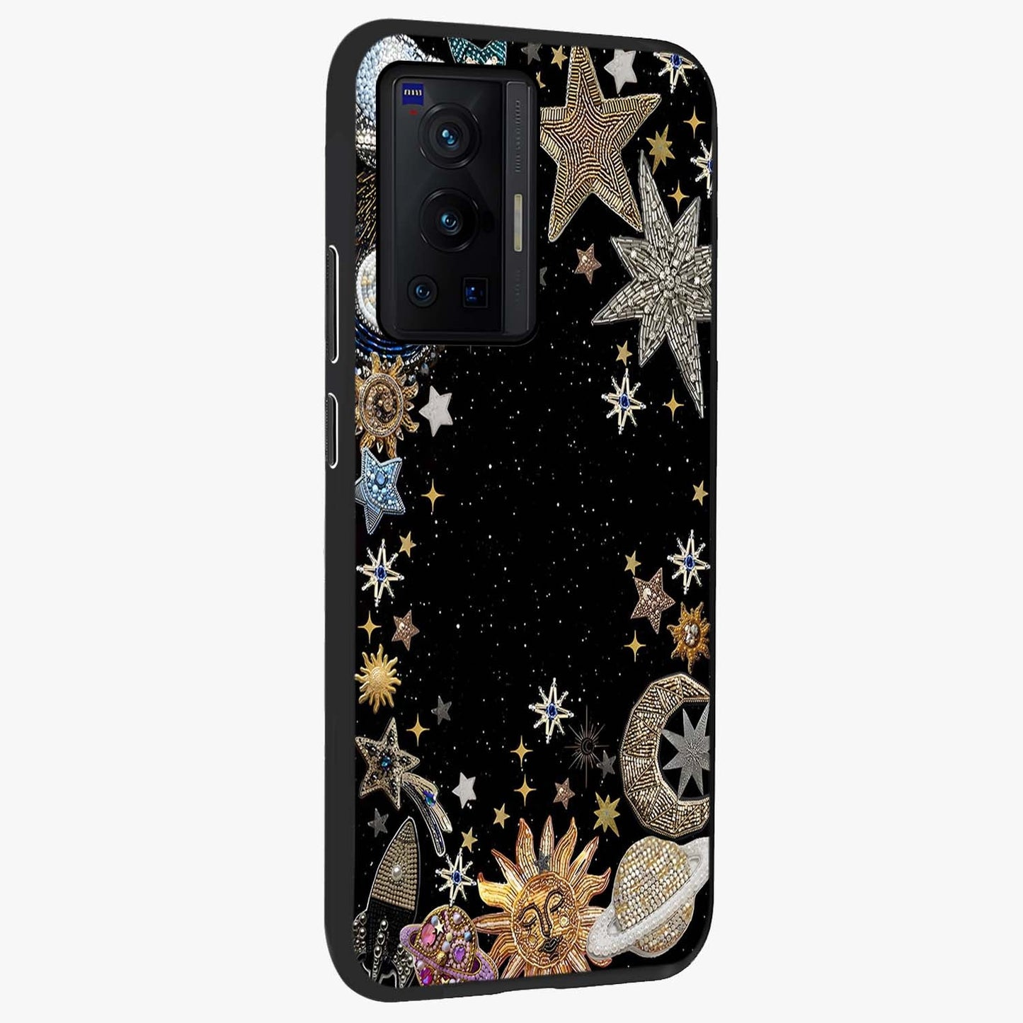 Galactic Jewel Stars Glass Case upright view showcasing glittering star jewel artwork with vibrant galaxy theme.