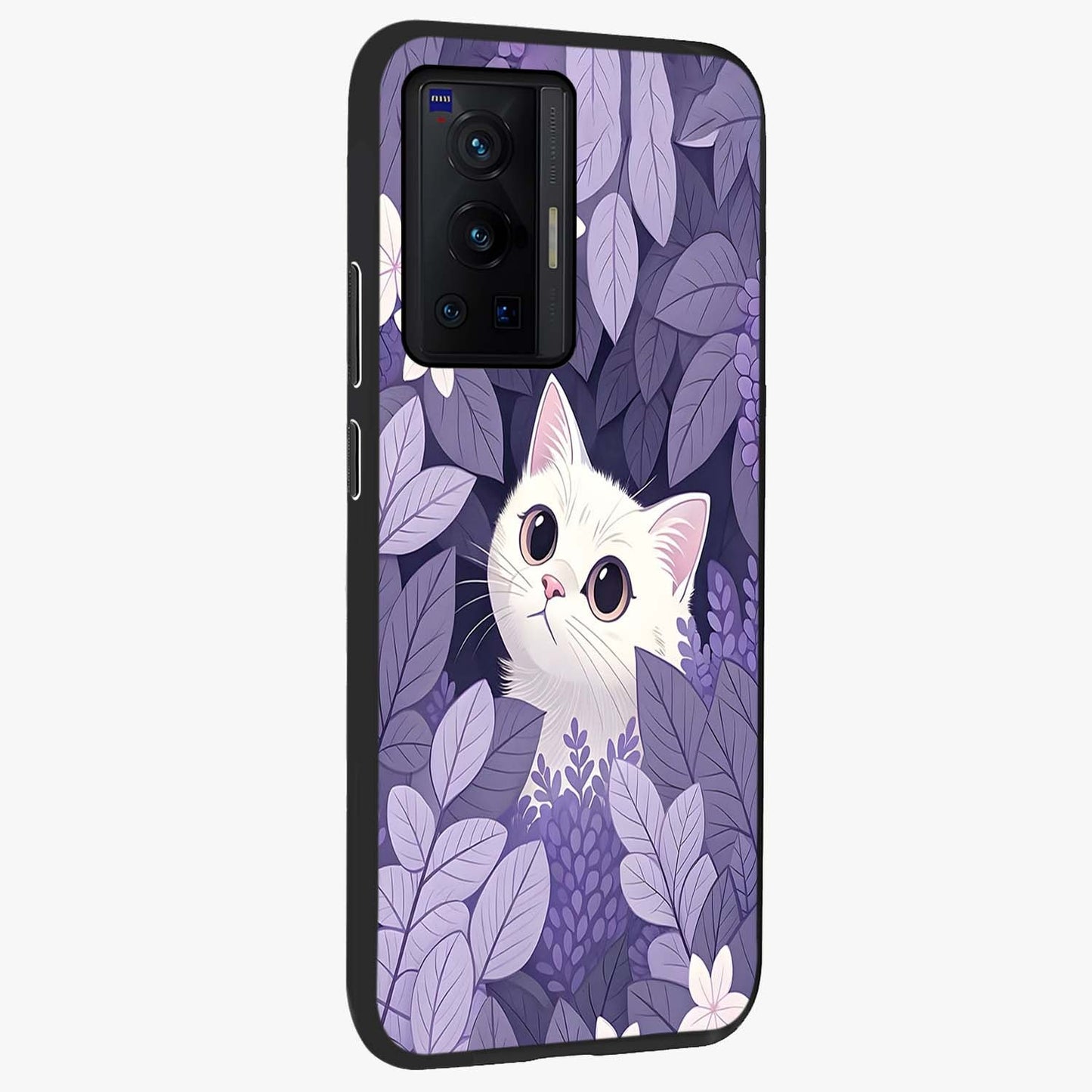 Lilac Hide Peek Cat Glass Case upright view showcasing charming cat artwork with adorable peek theme.
