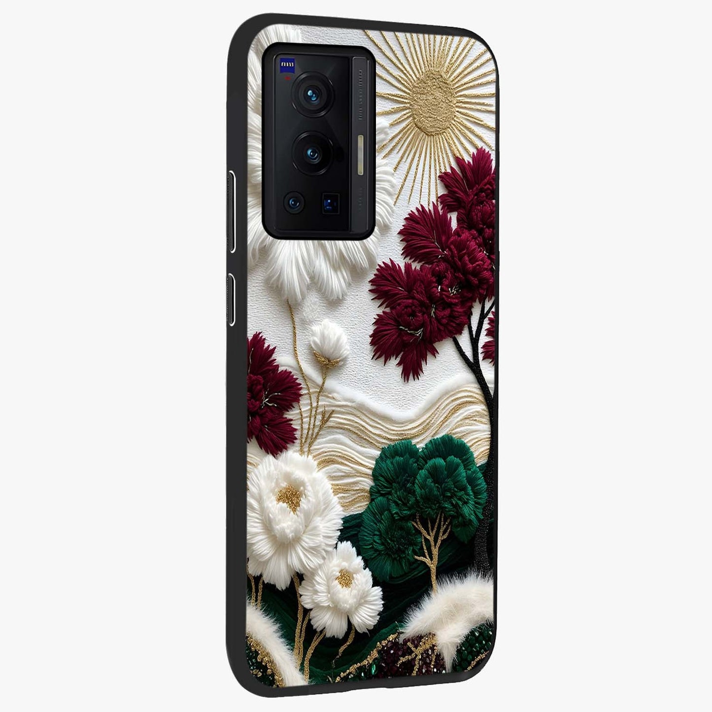 Radiant Bloom Elegance Glass Case upright view showcasing decorative flower artwork with refined botanical theme.