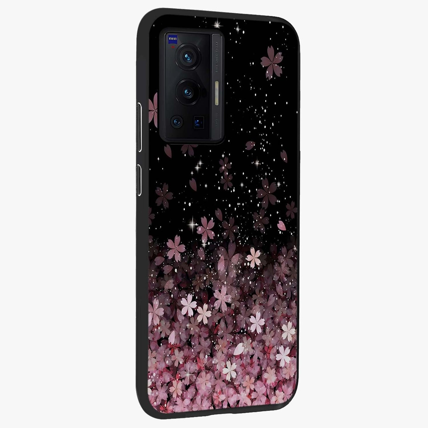Small Starry Flowers Glass Case upright view showcasing charming floral artwork with dreamy starry theme.