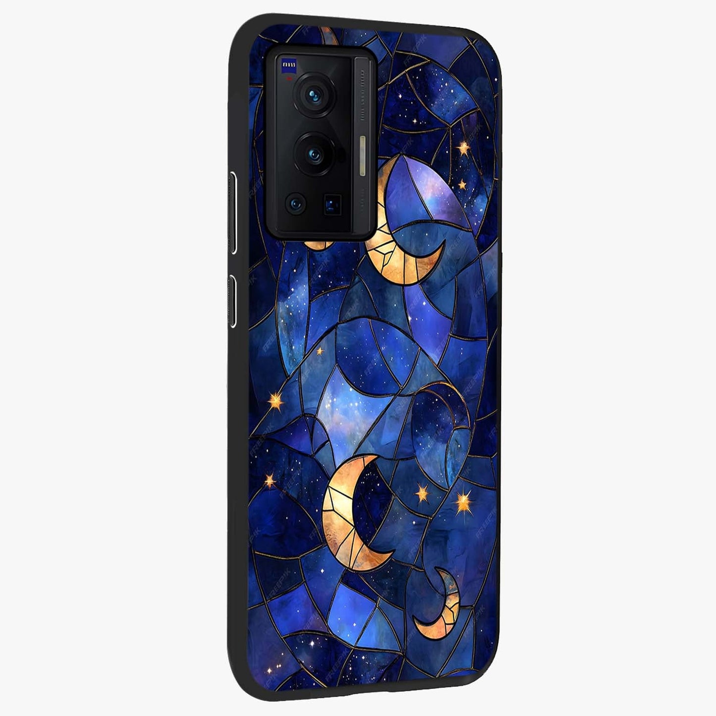 Starlit Sky Tapestry Glass Case upright view showcasing elegant starry sky artwork with cosmic decorative theme.